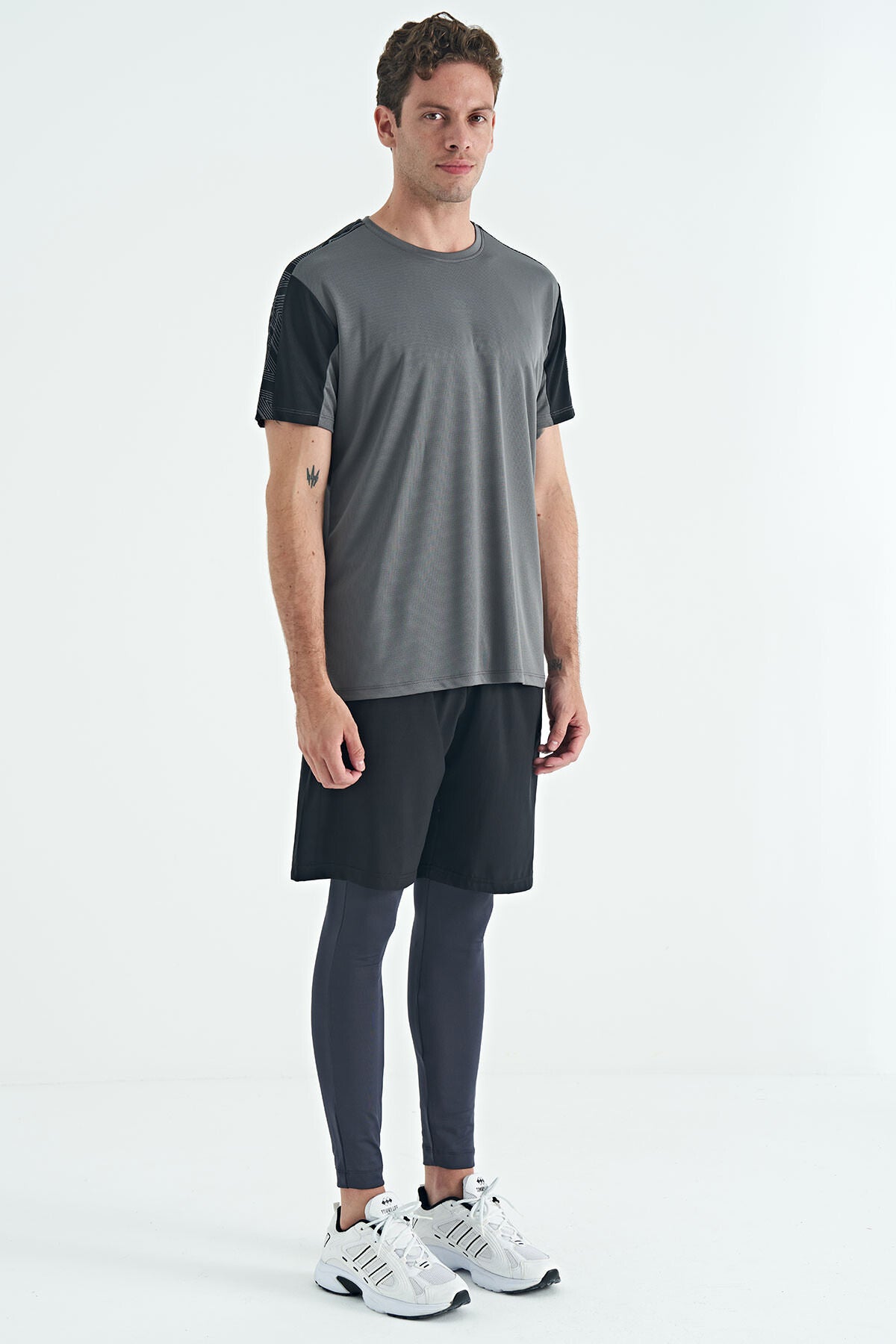 Antrasit Arka Bilek Baskı Detaylı Yüksek Bel Slim Fit Aktif Spor Erkek Tayt - 84988