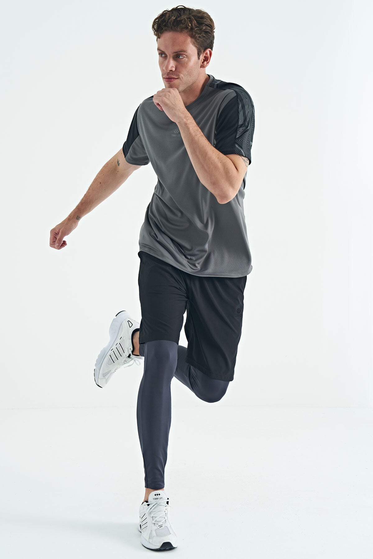 Antrasit Arka Bilek Baskı Detaylı Yüksek Bel Slim Fit Aktif Spor Erkek Tayt - 84988