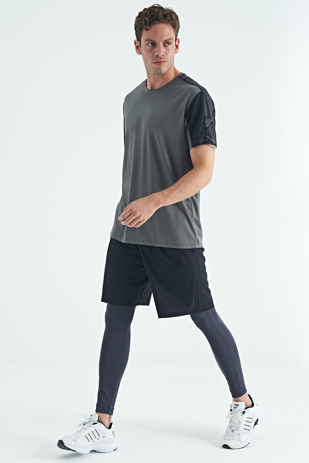 Antrasit Arka Bilek Baskı Detaylı Yüksek Bel Slim Fit Aktif Spor Erkek Tayt - 84988