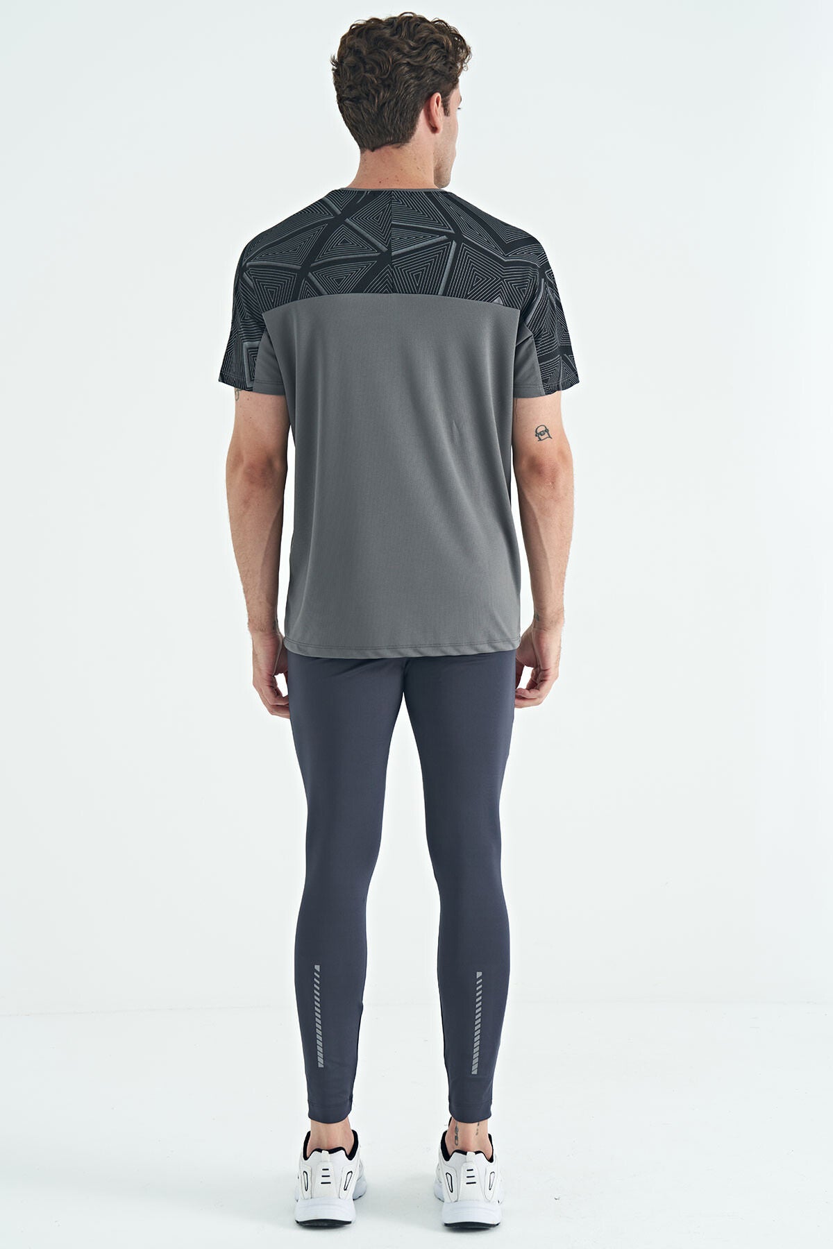 Antrasit Arka Bilek Baskı Detaylı Yüksek Bel Slim Fit Aktif Spor Erkek Tayt - 84988