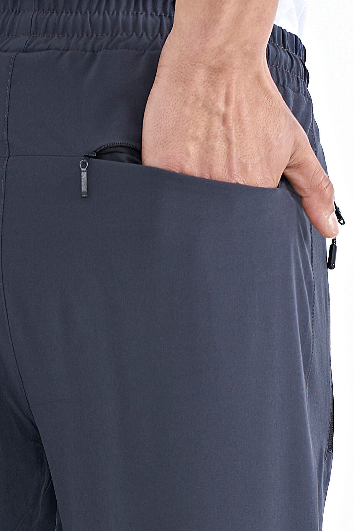 Antrasit Erkek Fermuarlı Üç Cepli Standart Kalıp Klasik Paça Eşofman Alt - 84768