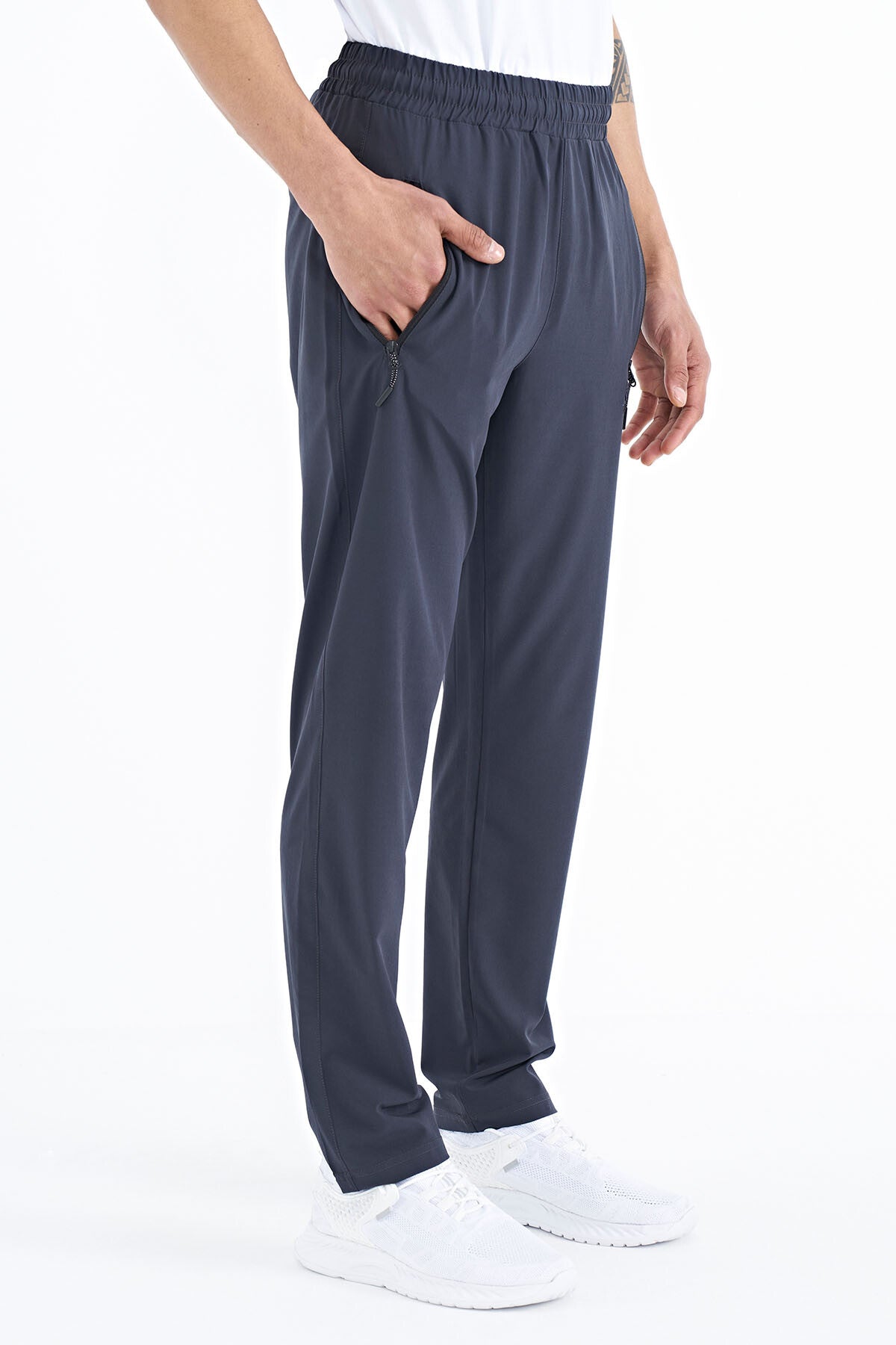 Antrasit Erkek Fermuarlı Üç Cepli Standart Kalıp Klasik Paça Eşofman Alt - 84768