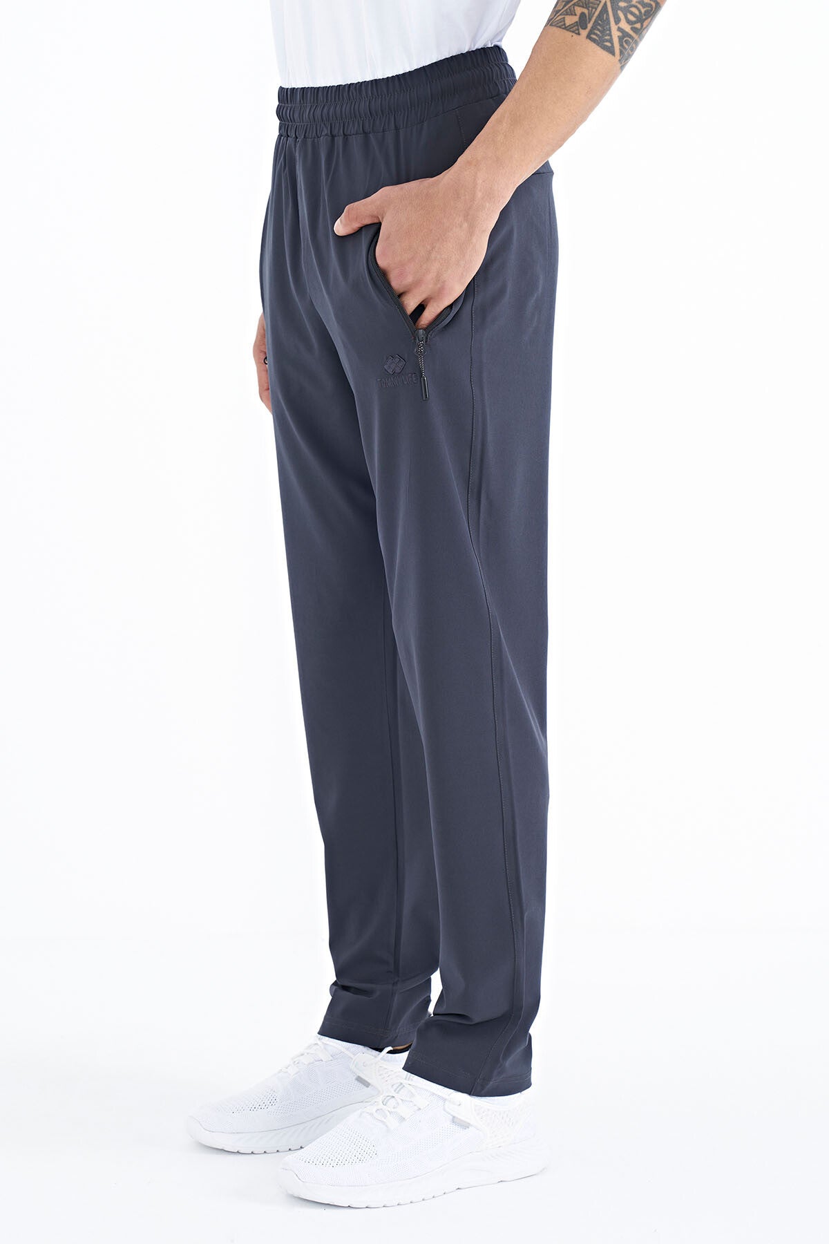 Antrasit Erkek Fermuarlı Üç Cepli Standart Kalıp Klasik Paça Eşofman Alt - 84768