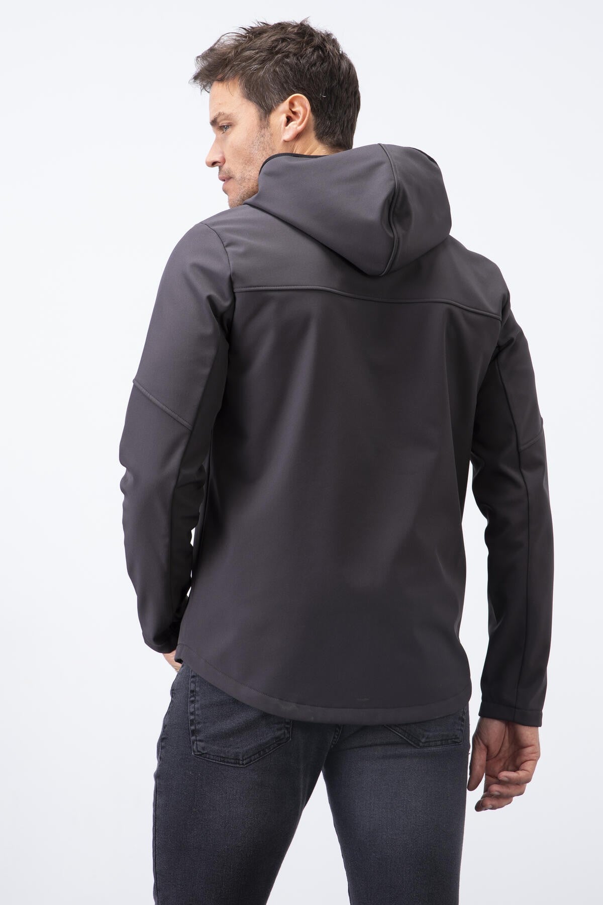 Antrasit Fermuarlı Kapüşonlu Su ve Rüzgar Geçirmez Softshell Erkek Mont - 88051