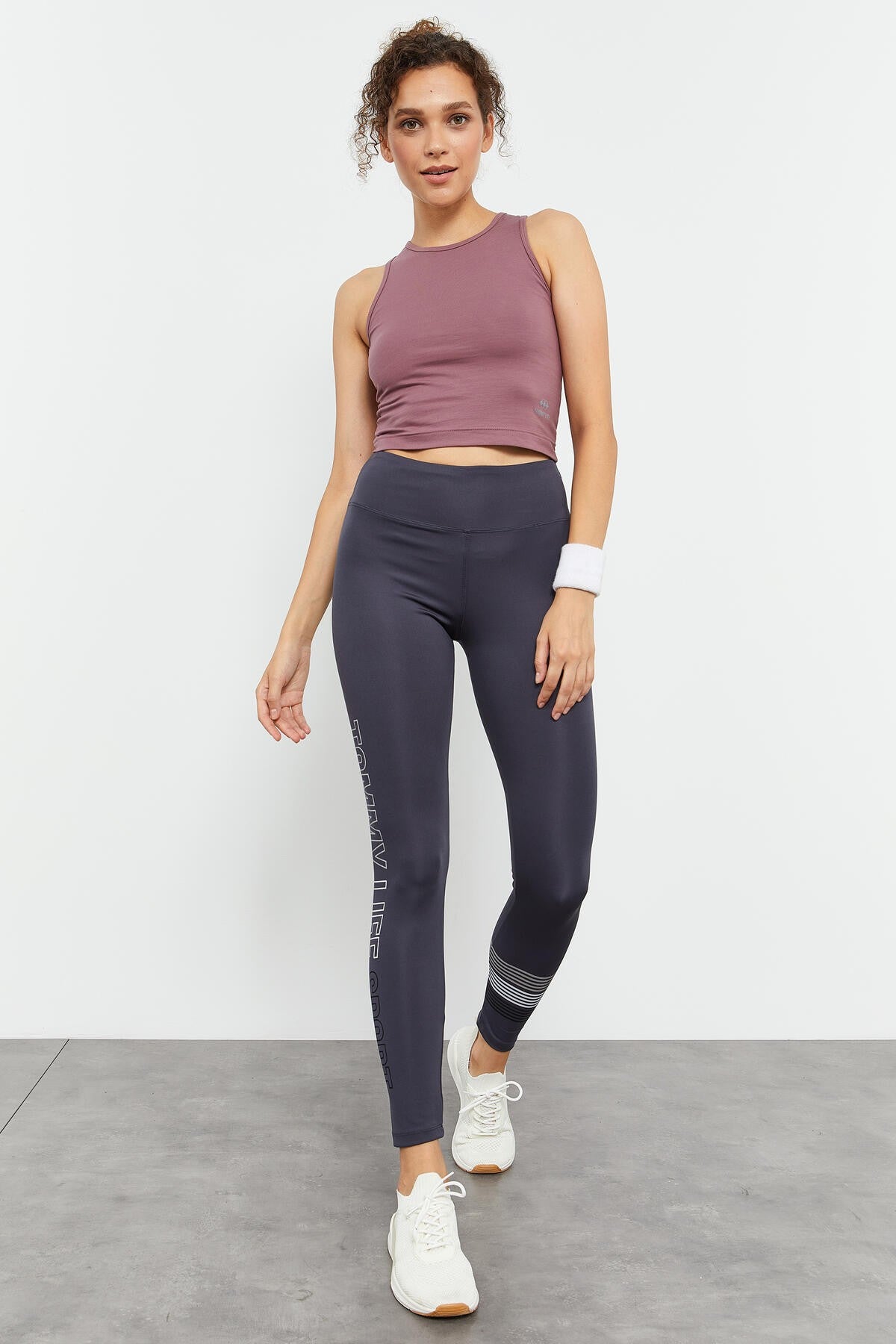 Antrasit Yüksek Bel Yazı Baskılı Slim Fit Dar Paça Kadın Tayt - 94544