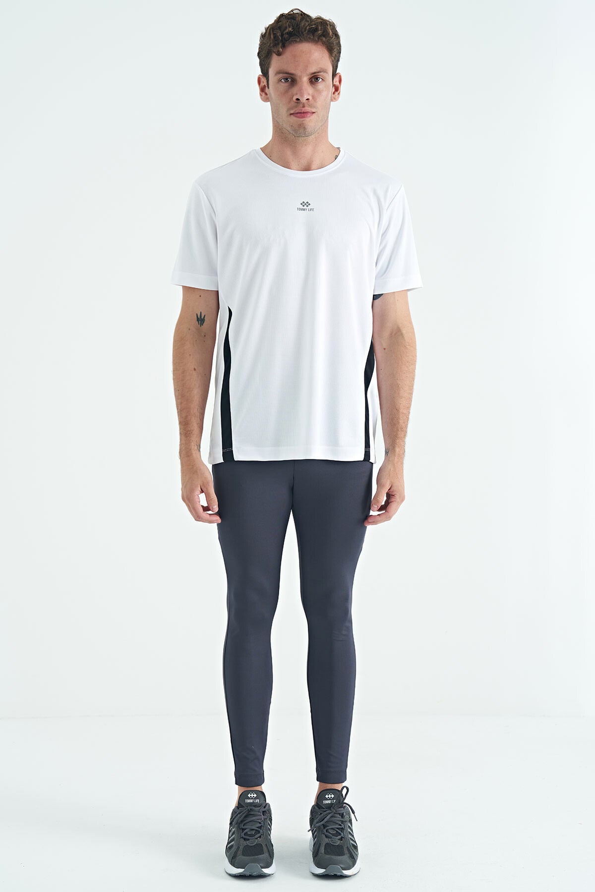 Antrasit Logo Baskılı Yüksek Bel Slim Fit Aktif Spor Erkek Tayt - 84989