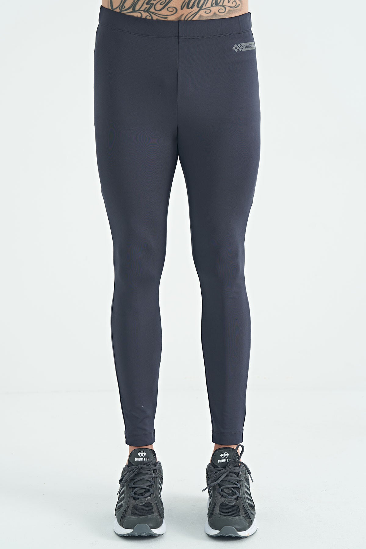 Antrasit Logo Baskılı Yüksek Bel Slim Fit Aktif Spor Erkek Tayt - 84989