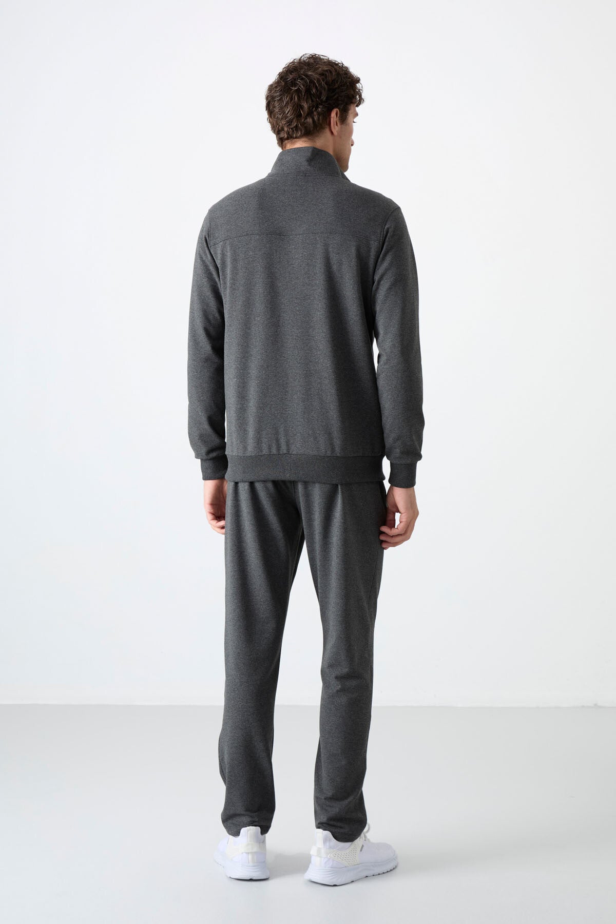 Antrasit Melanj Dik Yaka Fermuarlı Rahat Form Klasik Paça Erkek Eşofman Takımı - 85072
