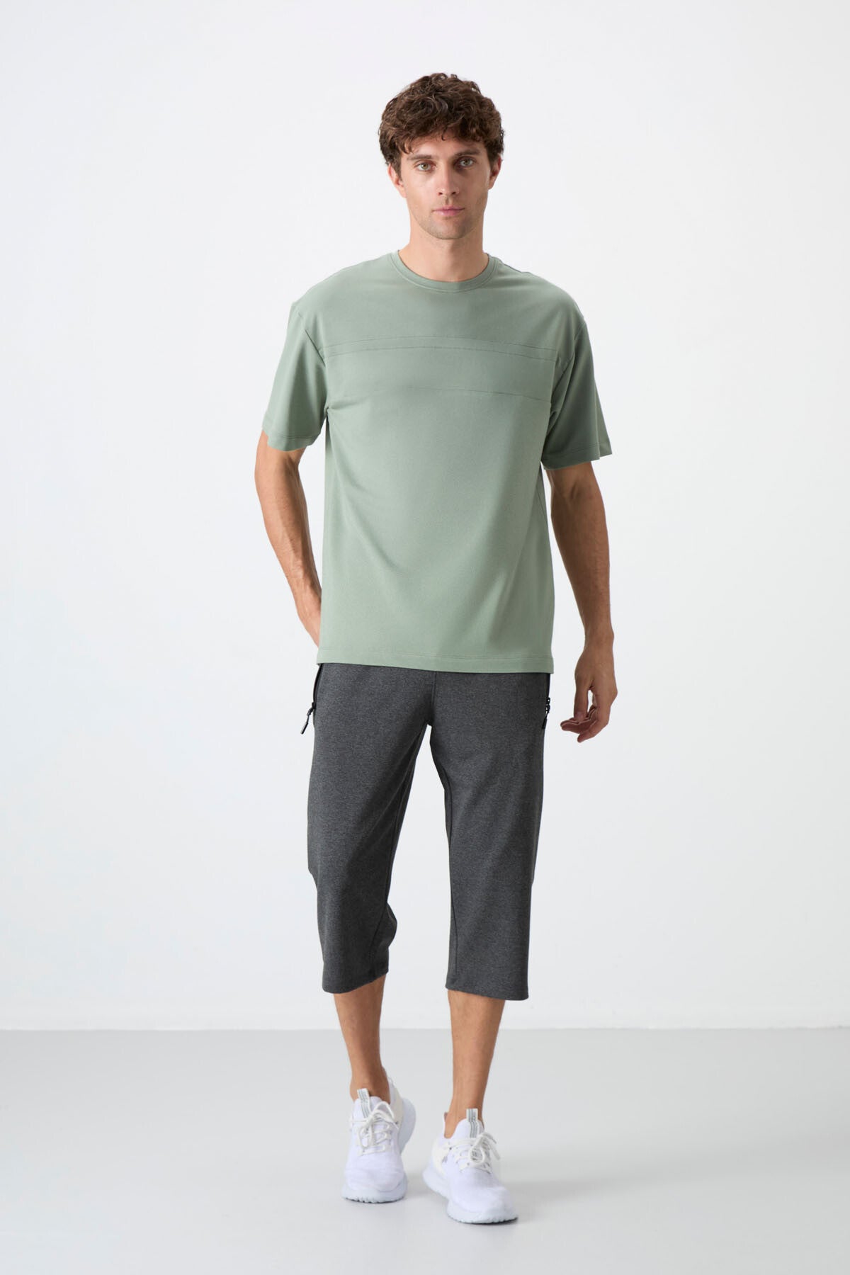 Antrasit Melanj Fermuar Cepli Standart Kalıp Klasik Paça Erkek Kapri - 83091