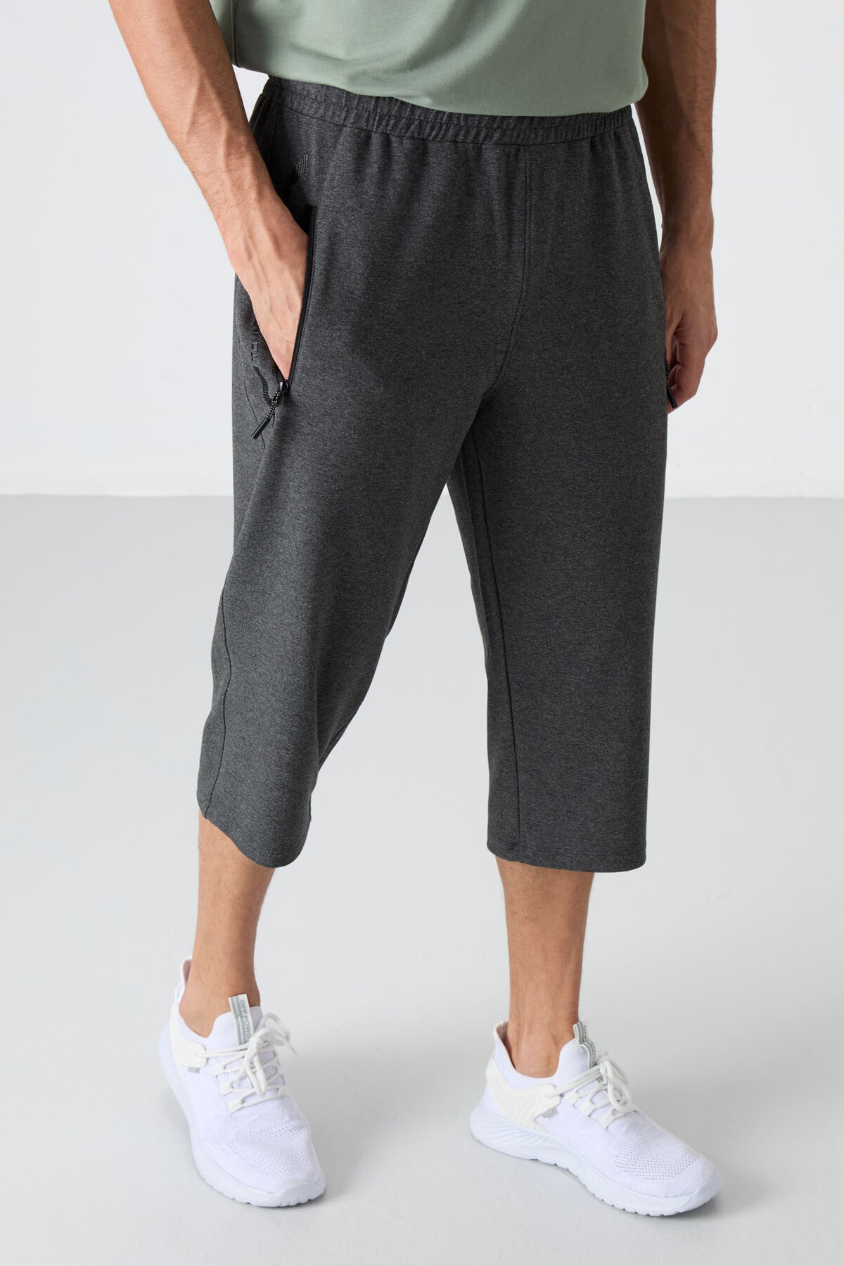 Antrasit Melanj Fermuar Cepli Standart Kalıp Klasik Paça Erkek Kapri - 83091