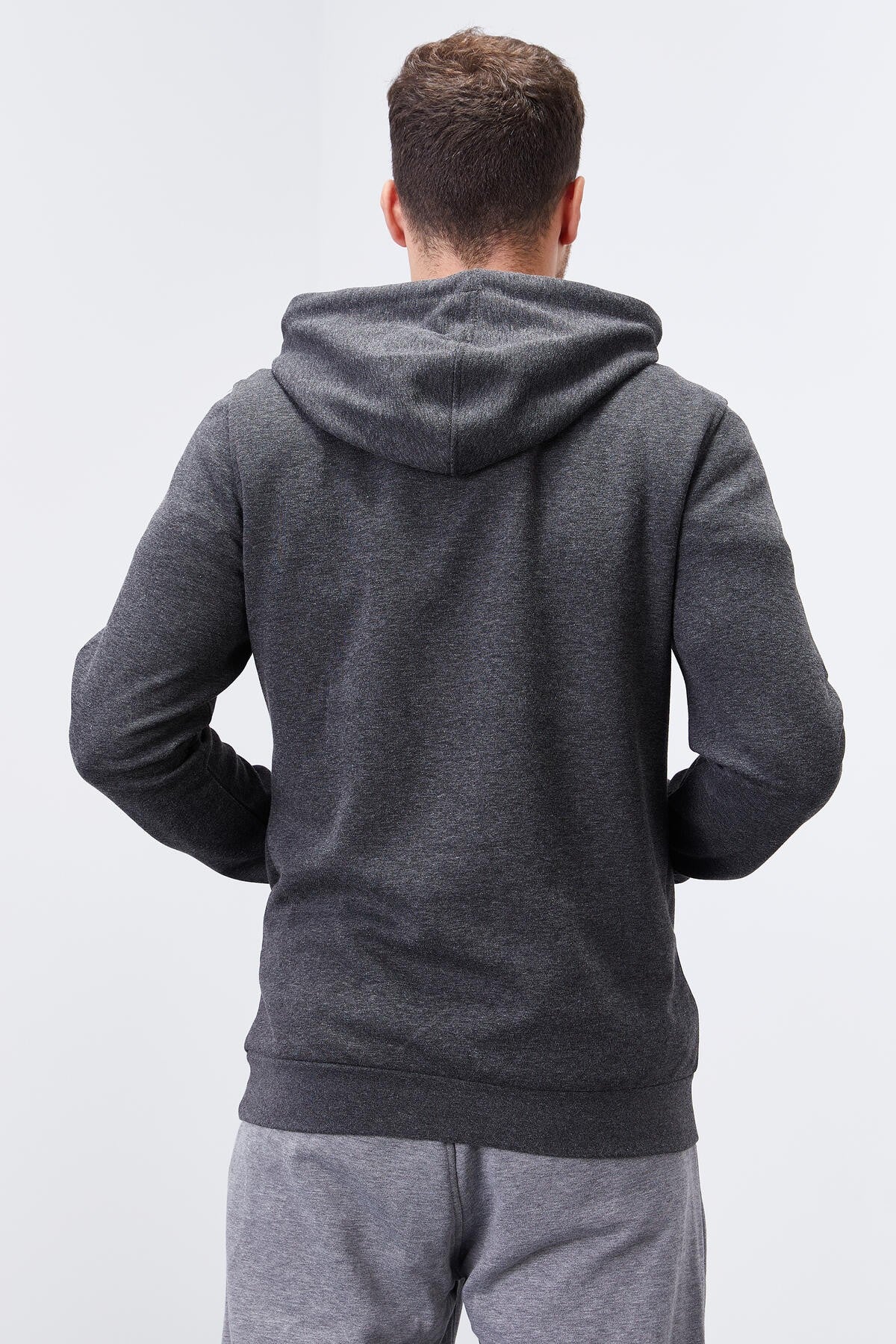 Antrasit Melanj Kanguru Cep Standart Kalıp Kapüşonlu Erkek Sweatshirt - 87883