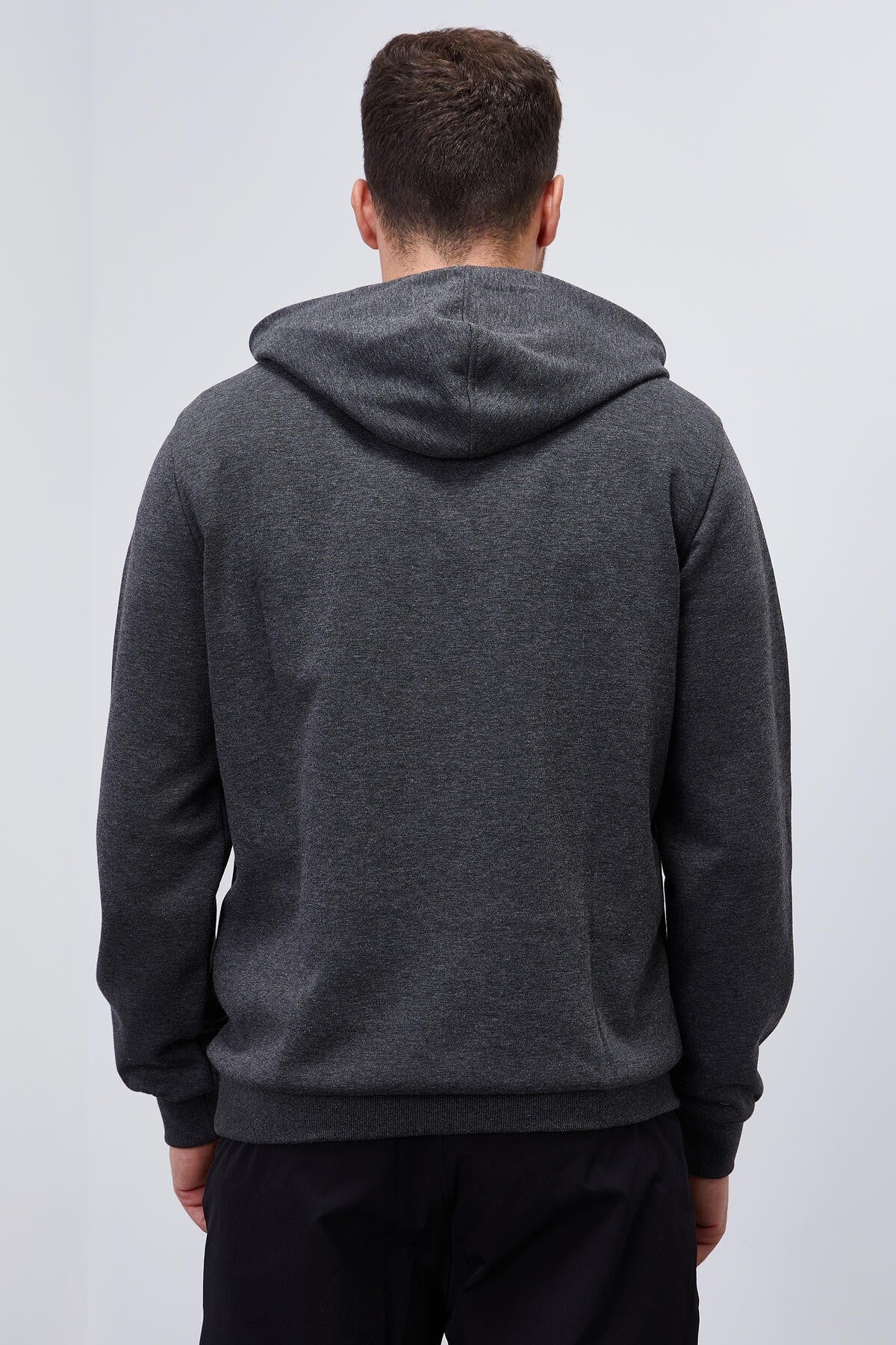 Antrasit Melanj Yazı Nakışlı Standart Kalıp Kapüşonlu Erkek Sweatshirt - 87887