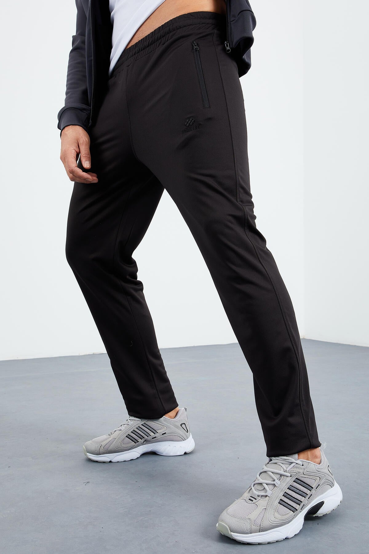 Antrasit - Siyah Dik Yaka Fermuarlı Standart Kalıp Klasik Paça Erkek Eşofman Takımı - 85162