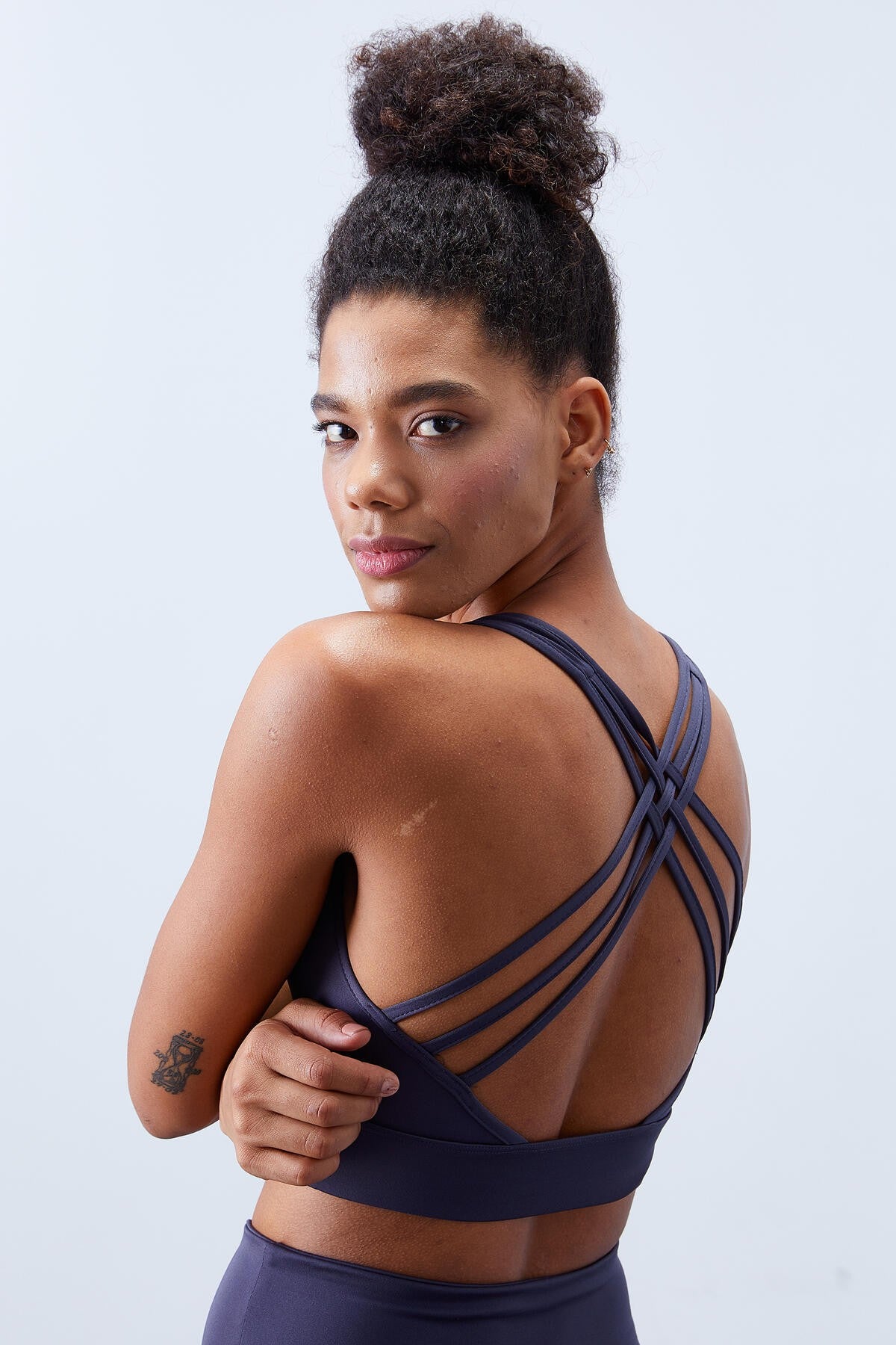 Antrasit Yüksek Bel Toparlayıcı Çapraz Sırt Detaylı Slim Fit Kadın Tayt Takım - 95283