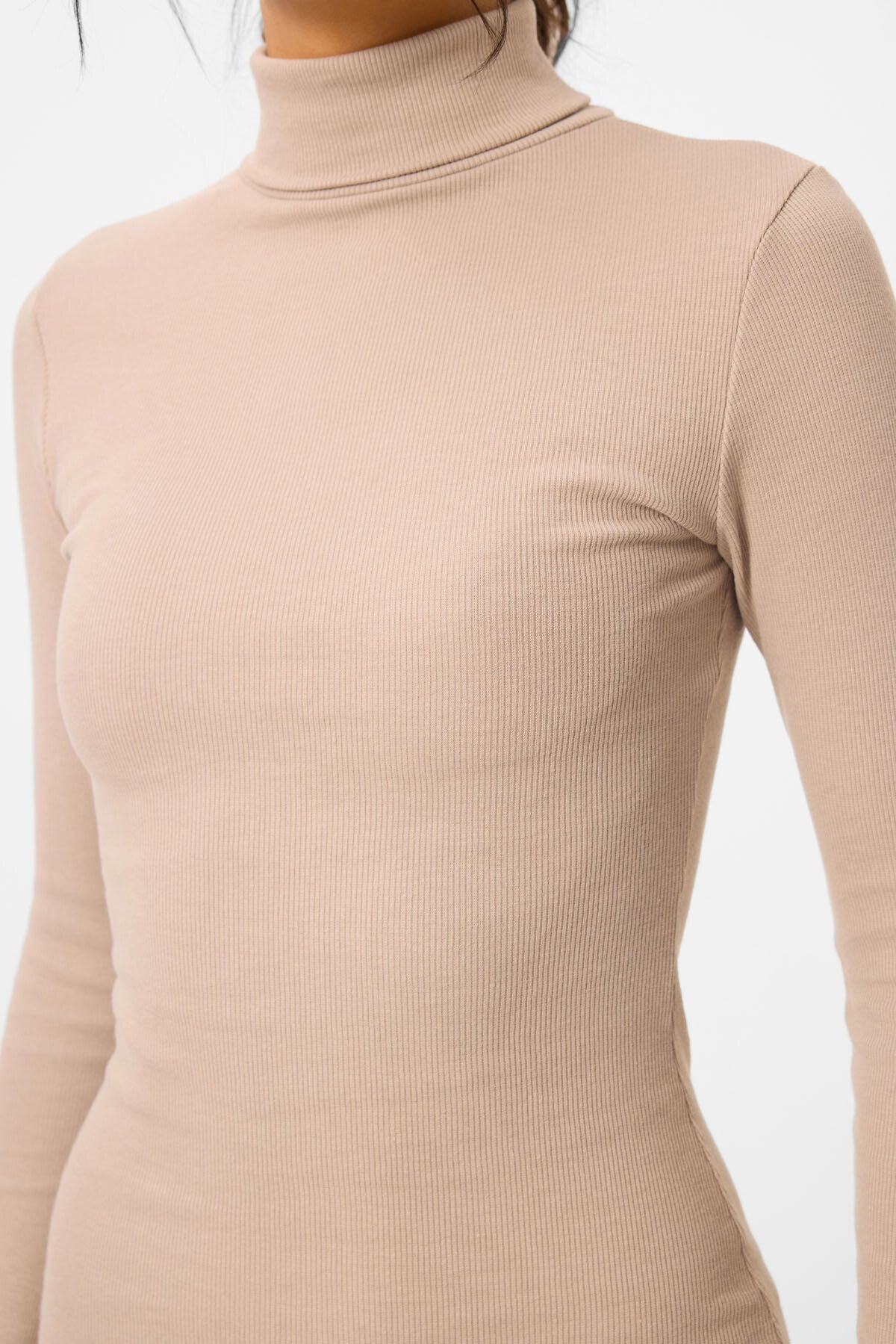 Bej Kaşkorse Triko Dar Kalıp Balıkçı Yaka Kadın Elbise - 97117