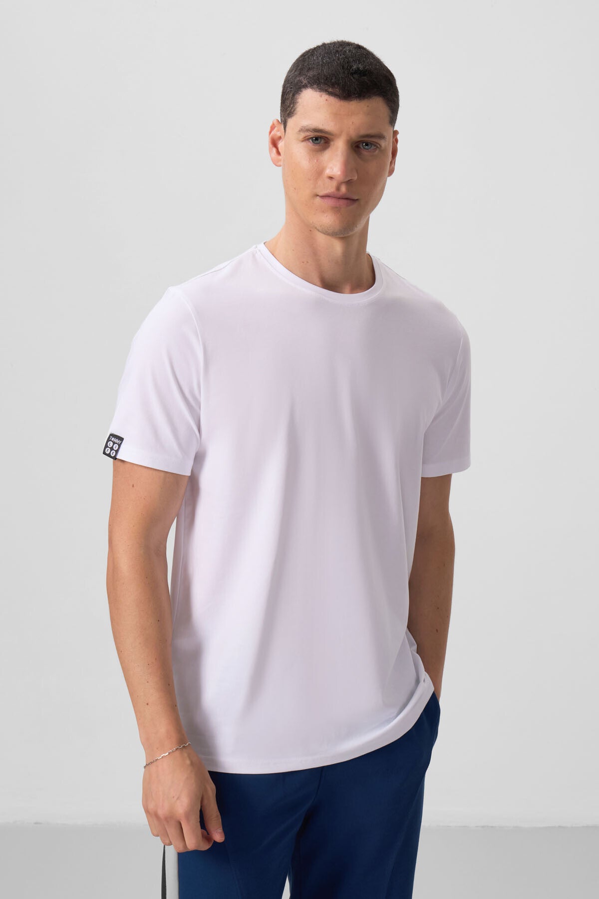 Beyaz Erkek Basic Kısa Kol Standart Kalıp O Yaka T-shirt - 87911