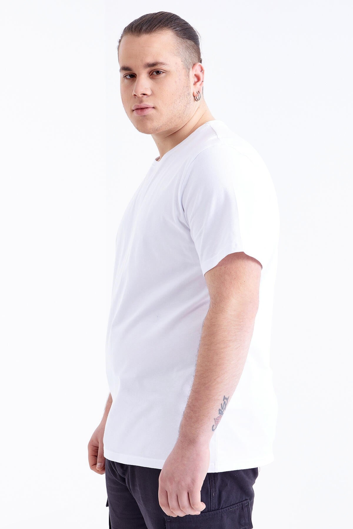 Beyaz Basic Kısa Kol O Yaka Büyük Beden Erkek T-Shirt - 88072