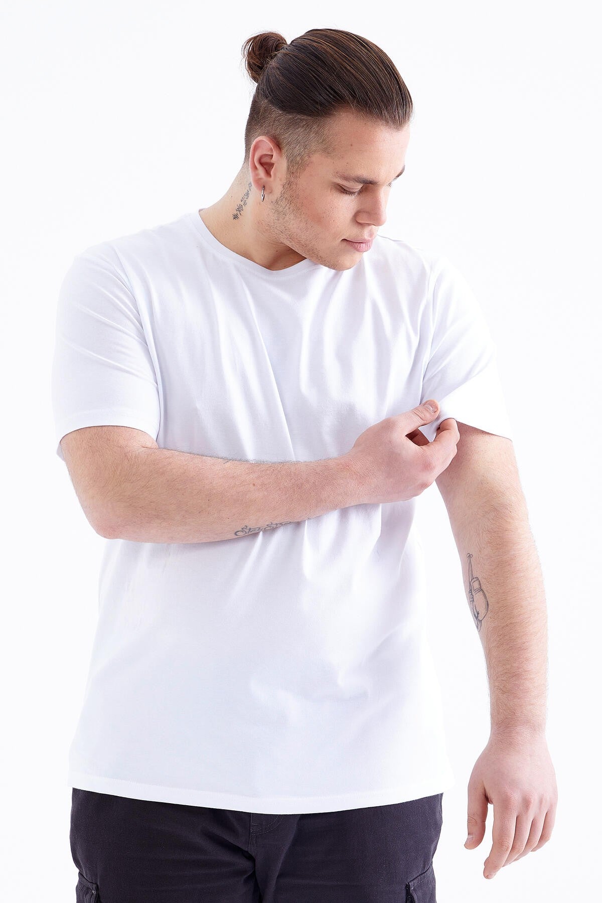 Beyaz Basic Kısa Kol O Yaka Büyük Beden Erkek T-Shirt - 88072