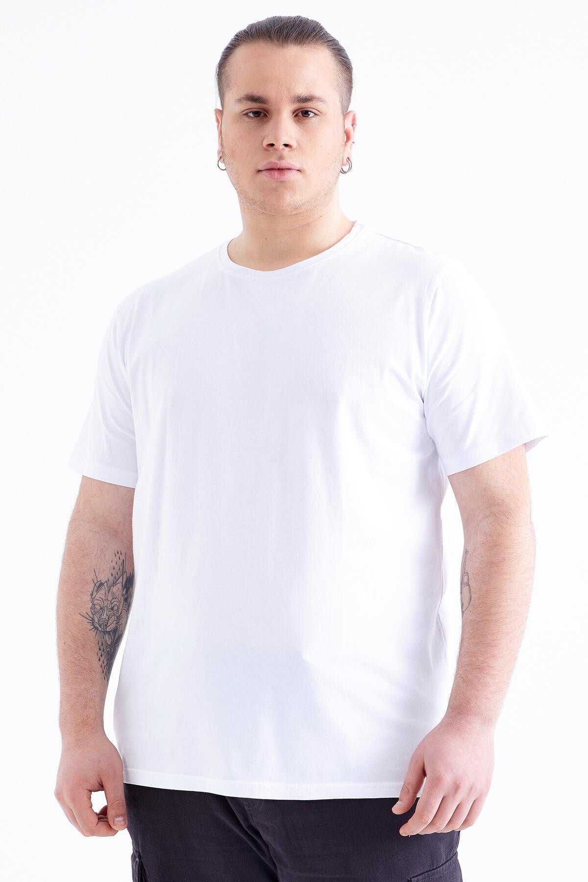 Beyaz Basic Kısa Kol O Yaka Büyük Beden Erkek T-Shirt - 88072