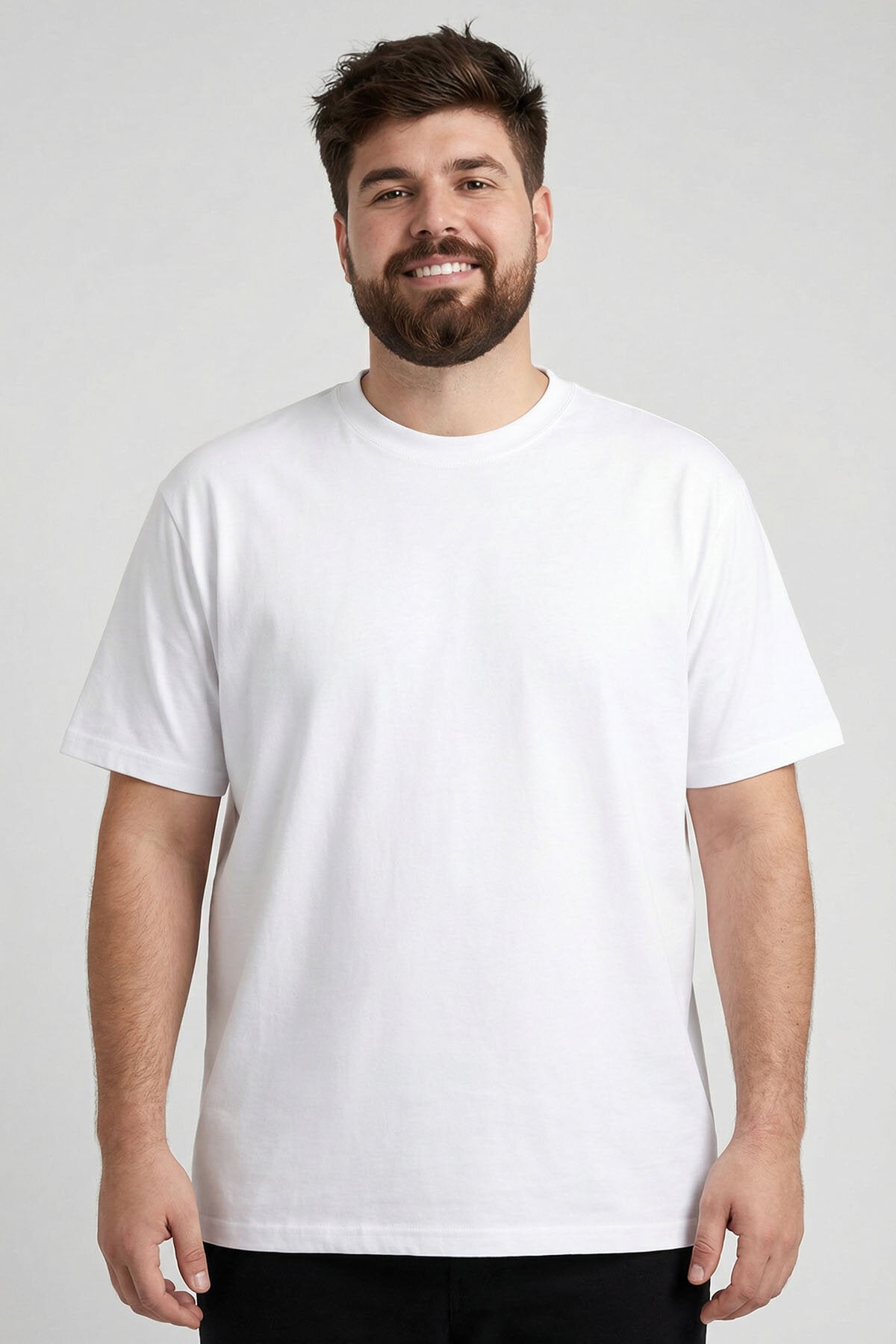 Beyaz Basic Kısa Kol O Yaka Büyük Beden Erkek T-Shirt - 88072