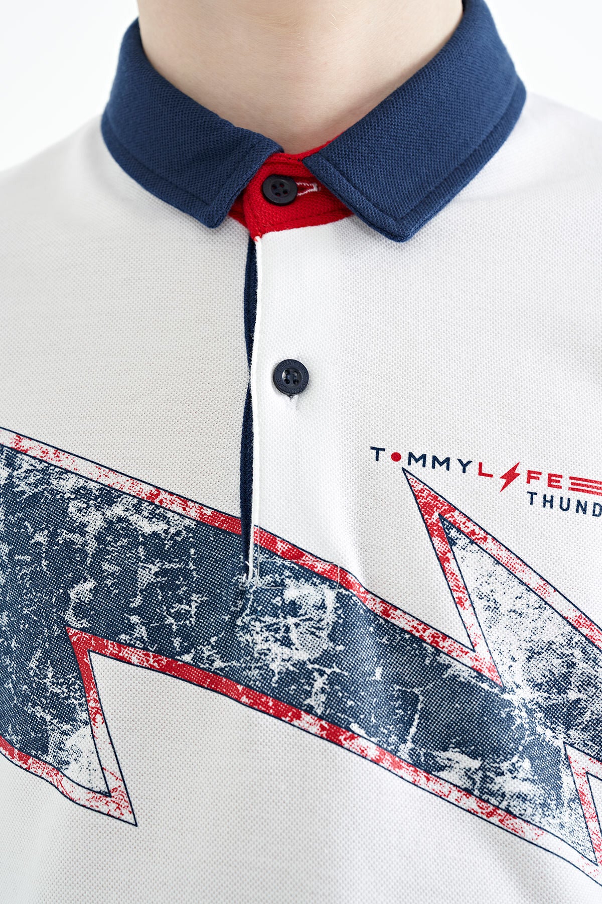 Beyaz Baskı Detaylı Standart Kalıp Polo Yaka Erkek Çocuk T-Shirt - 11154