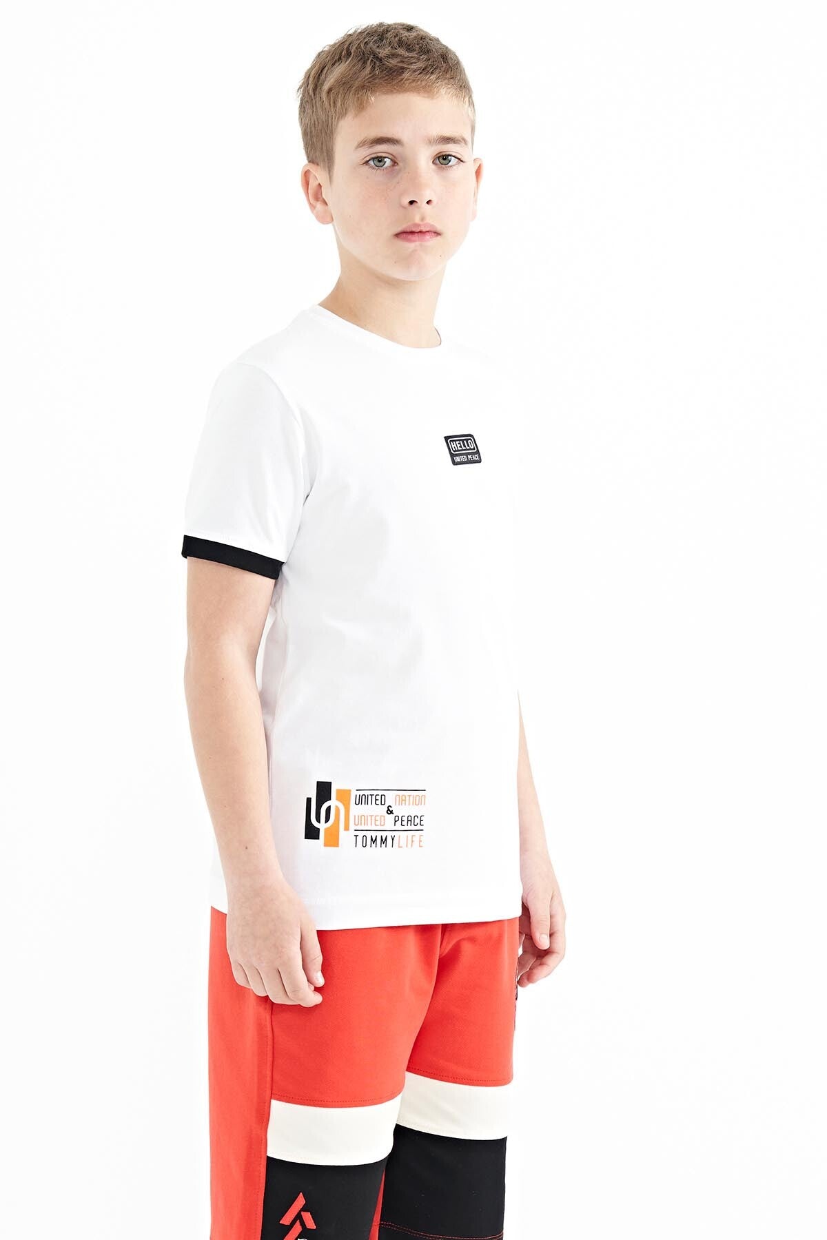 Beyaz Baskılı Standart Kalıp O Yaka Erkek Çocuk T-Shirt - 11097