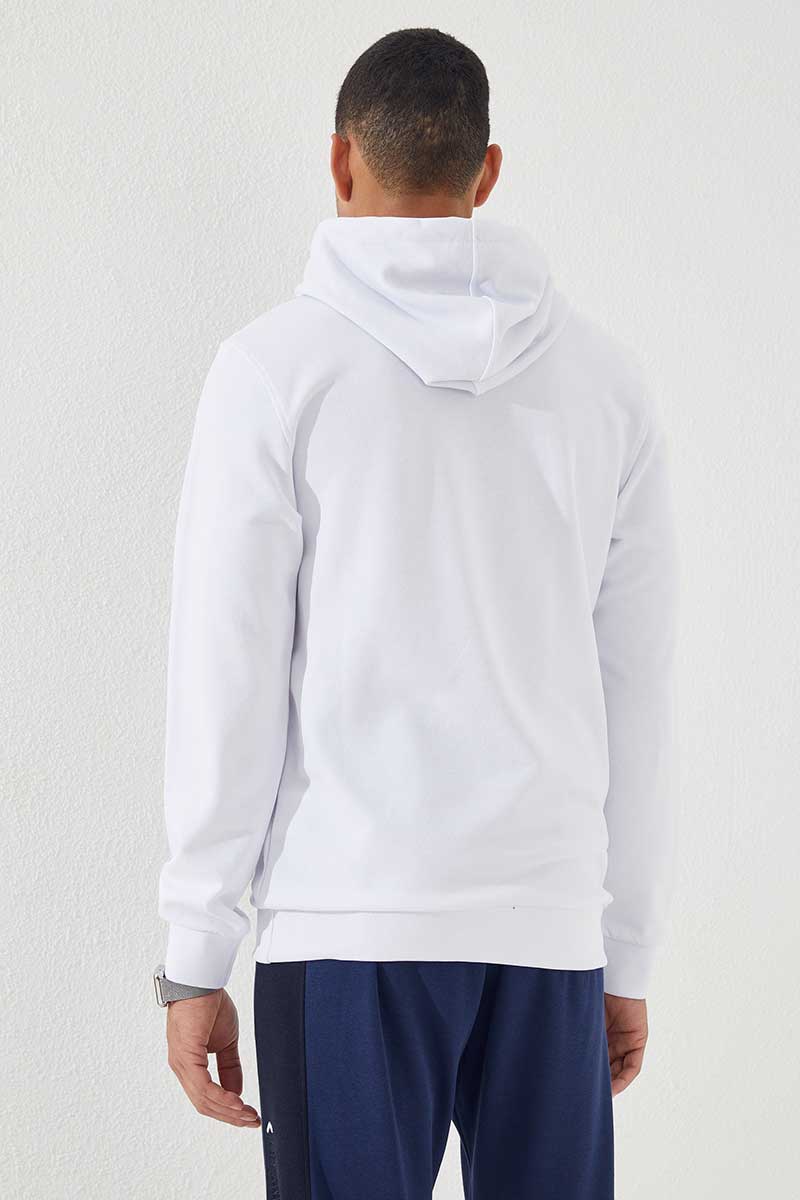 Beyaz Kanguru Cep Standart Kalıp Kapüşonlu Erkek Sweatshirt - 87872