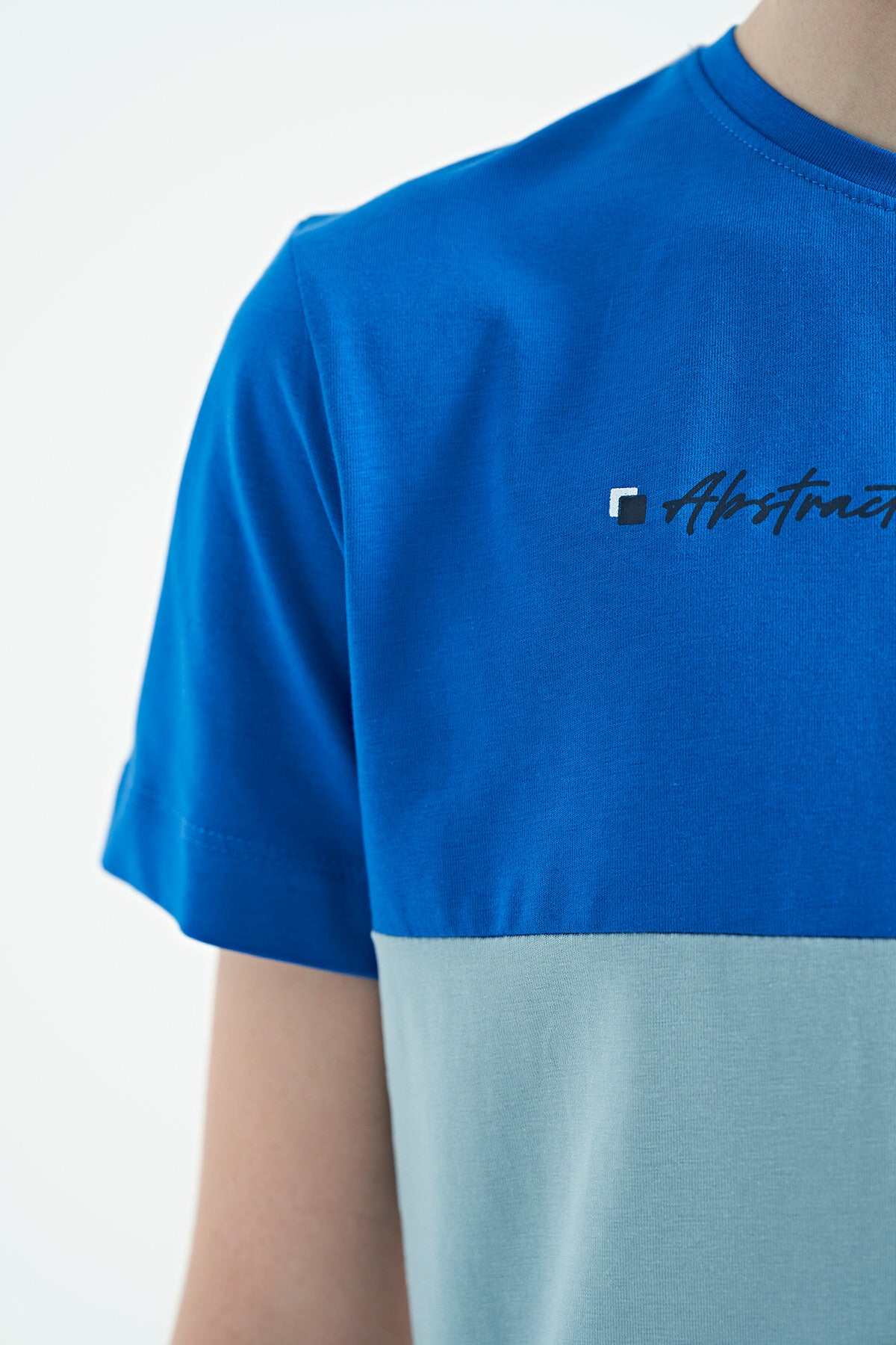 Beyaz Renk Bloklu O Yaka Baskı Detaylı Standart Kalıp Erkek Çocuk T-Shirt - 11135