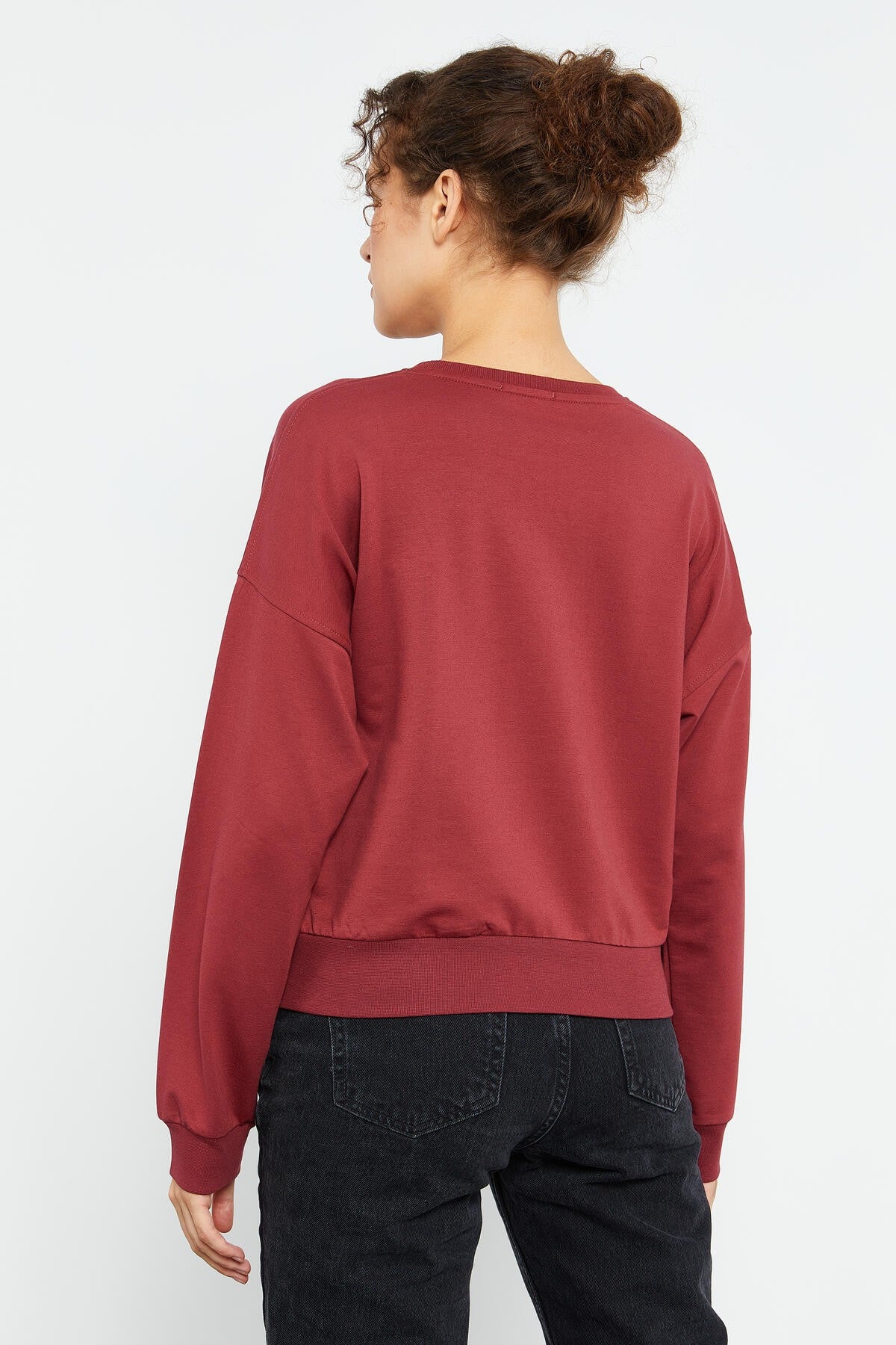 Bordo Basic Rahat Form O Yaka Kadın Sweatshirt - 97114
