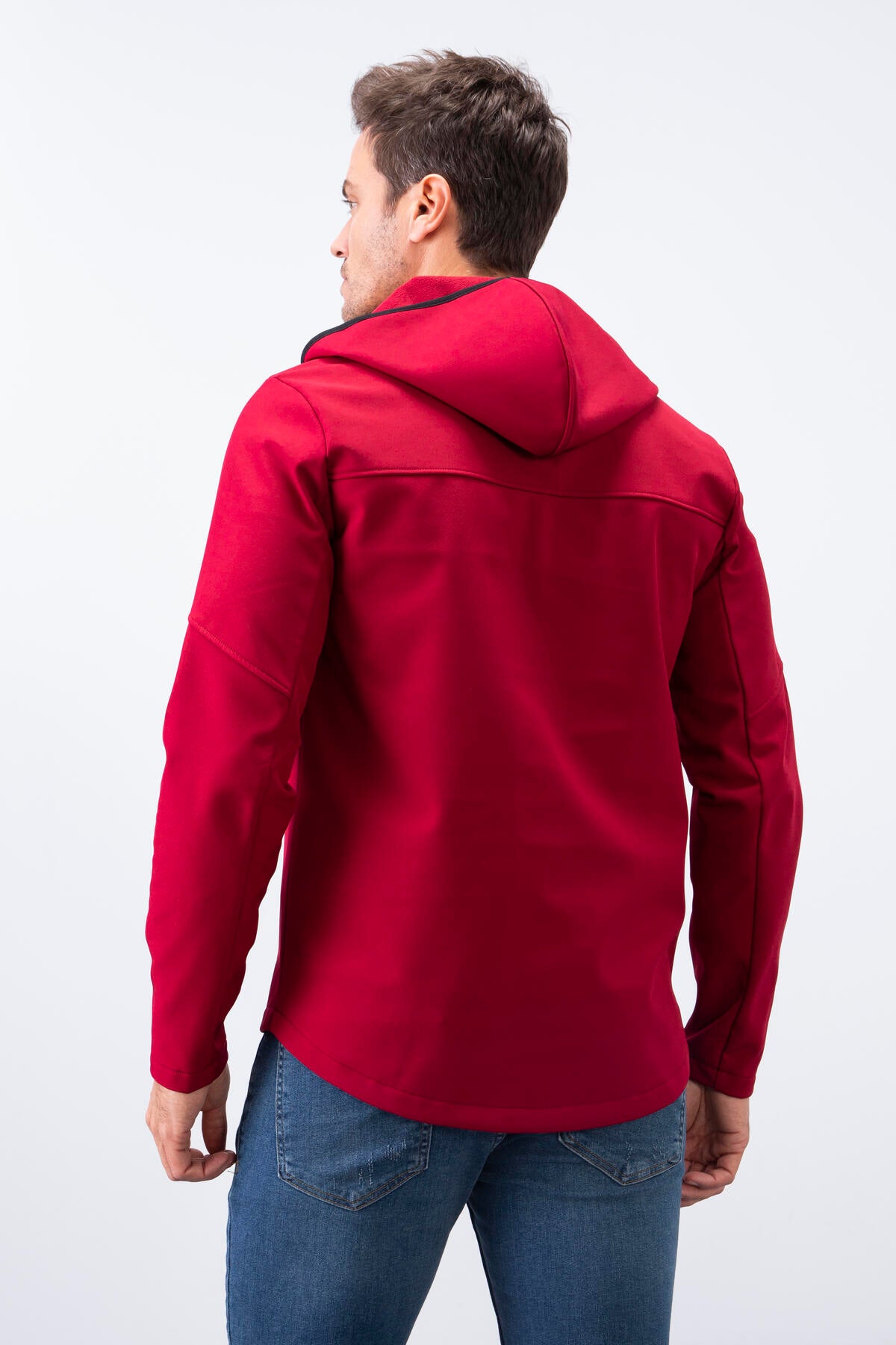 Bordo Fermuarlı Kapüşonlu Su ve Rüzgar Geçirmez Softshell Erkek Mont - 88051