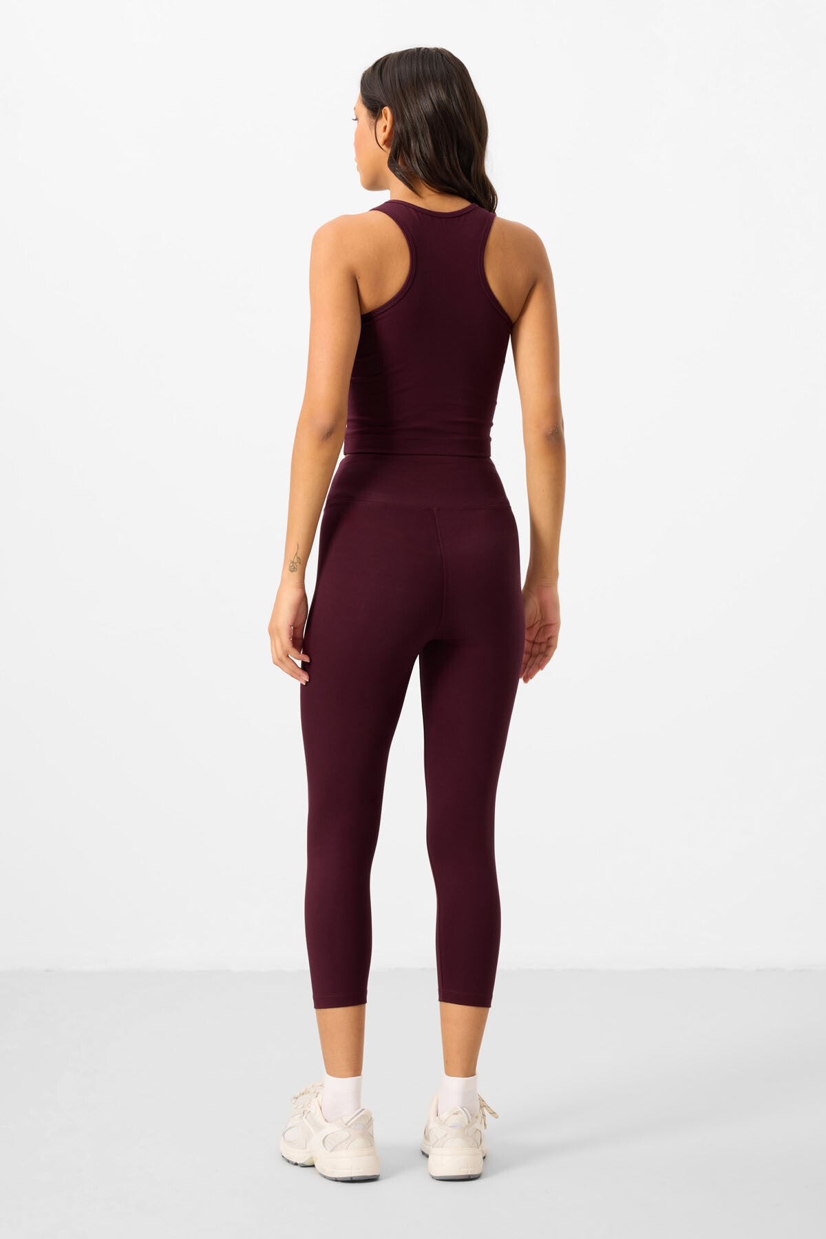 Bordo Yüksek Bel Kapri-Crop Atlet Slim Fit Kadın Tayt Takım - 95284