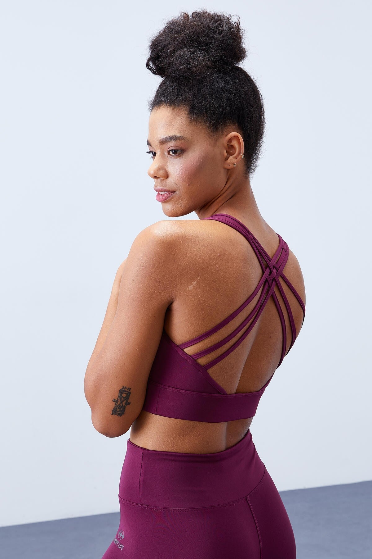 Bordo Yüksek Bel Toparlayıcı Çapraz Sırt Detaylı Slim Fit Kadın Tayt Takım - 95283