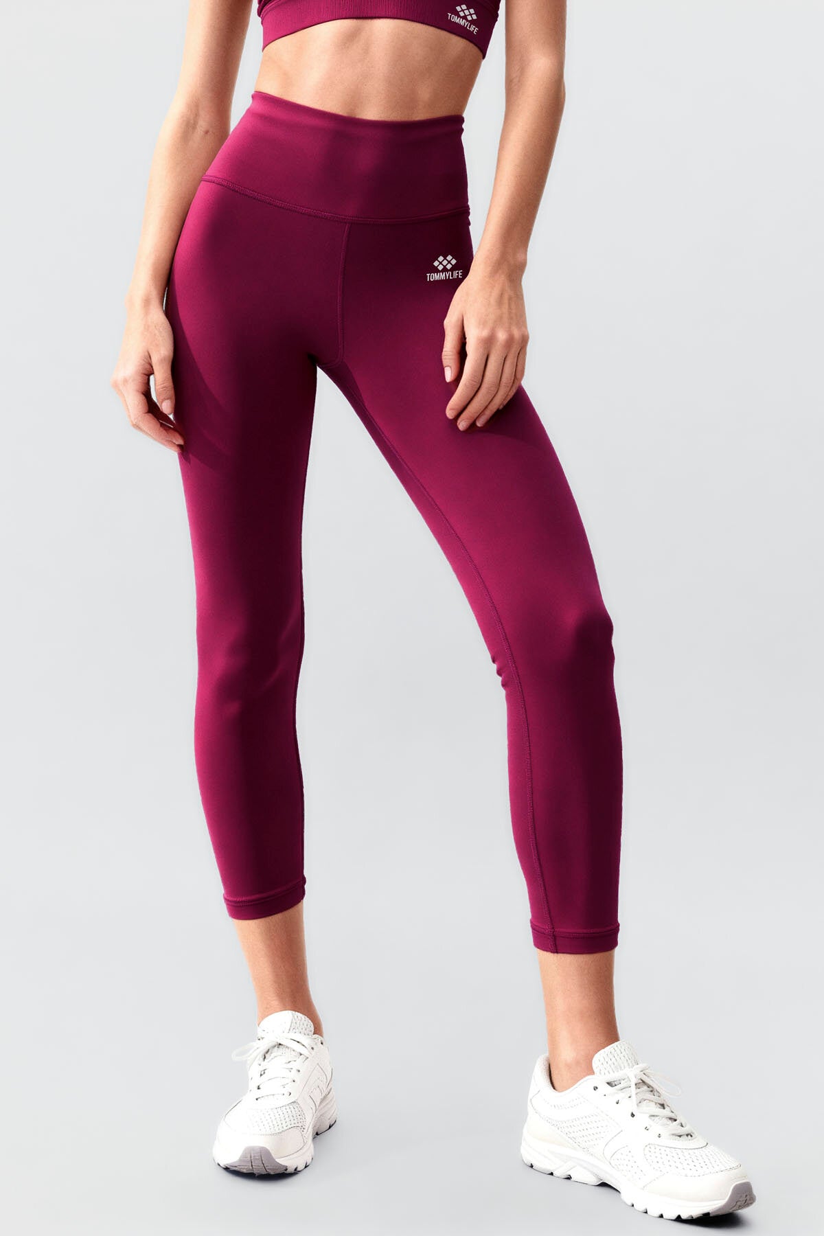 Bordo Yüksek Bel Toparlayıcı Çapraz Sırt Detaylı Slim Fit Kadın Tayt Takım - 95283