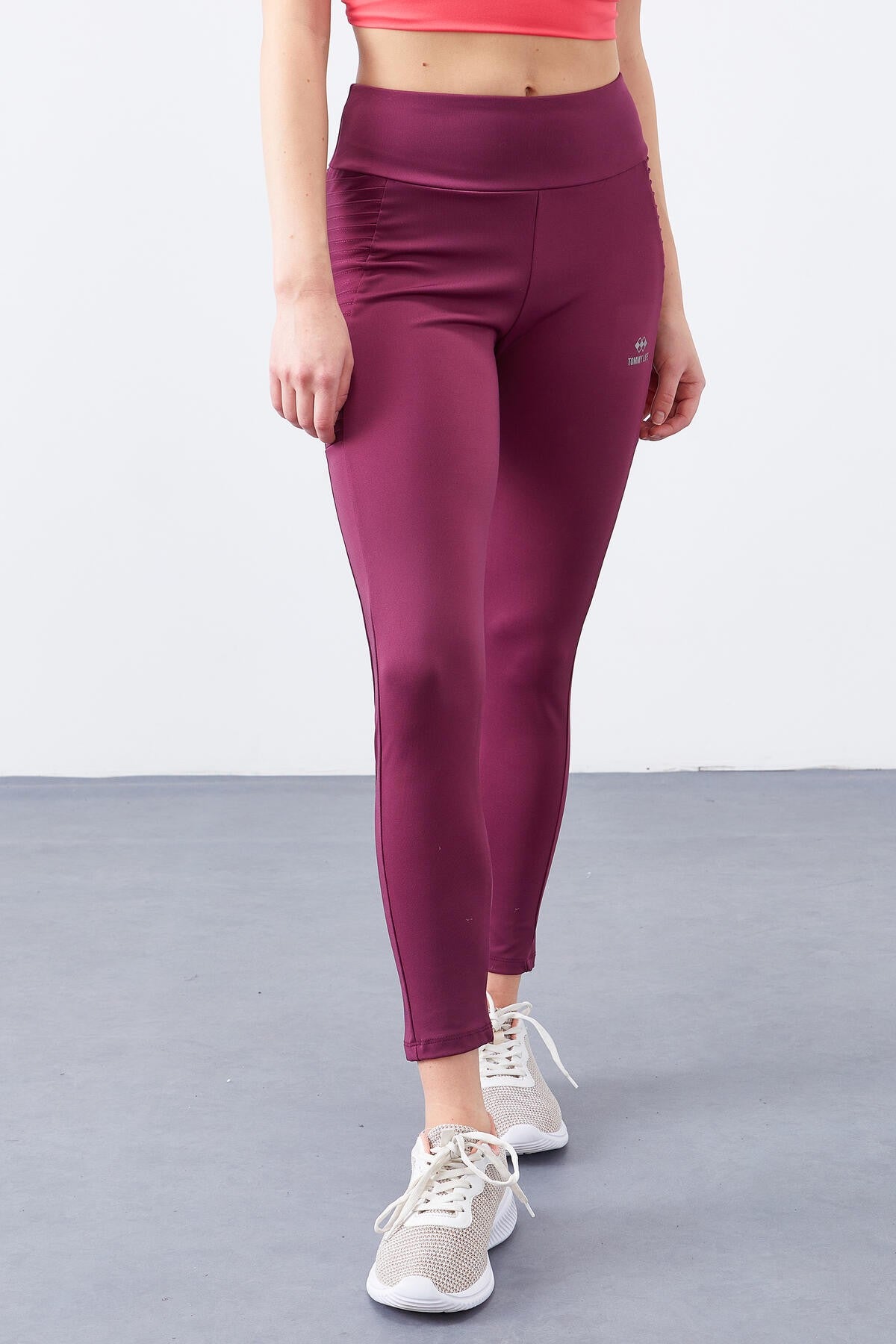 Bordo Yüksek Bel Toparlayıcı Slim Fit Dar Paça Kadın Tayt - 94568