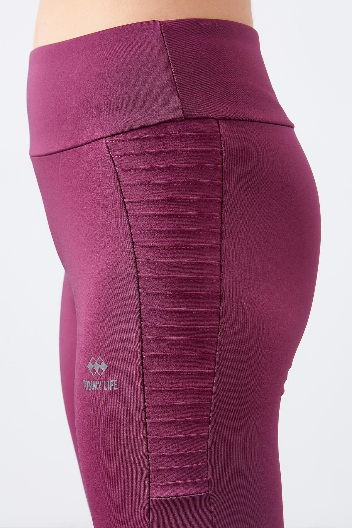 Bordo Yüksek Bel Toparlayıcı Slim Fit Dar Paça Kadın Tayt - 94568
