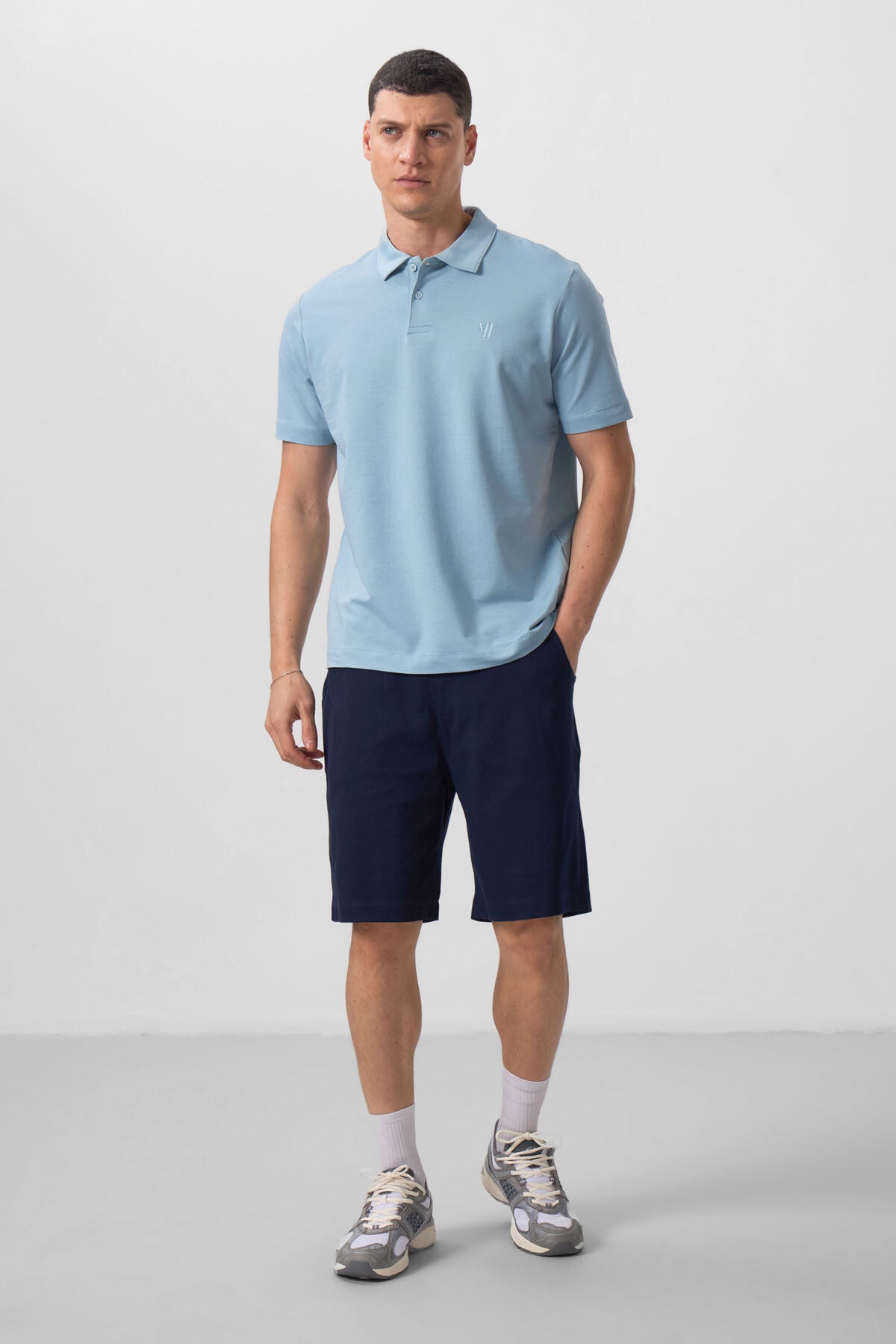 Buz Mavi Standart Kalıp Basic Polo Yaka Erkek T-Shirt - 87768