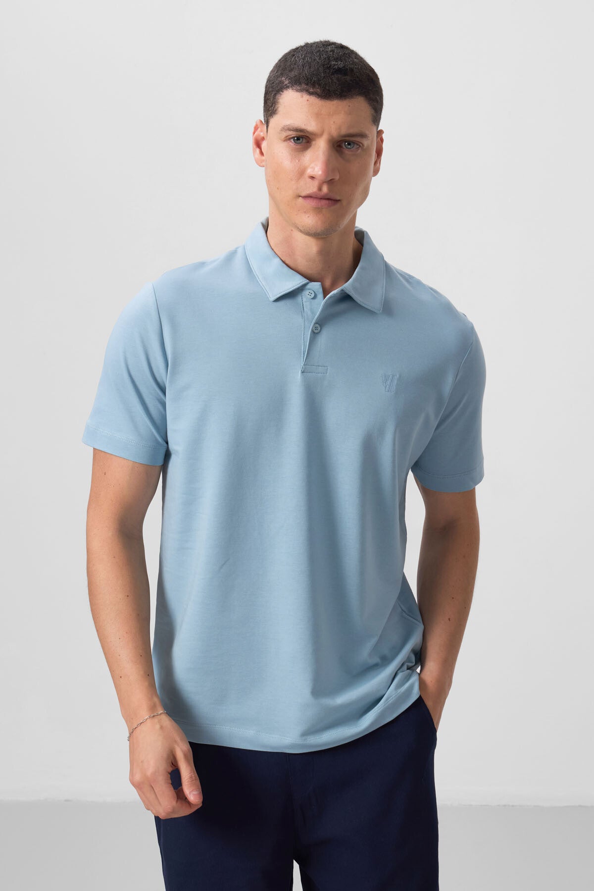 Buz Mavi Standart Kalıp Basic Polo Yaka Erkek T-Shirt - 87768