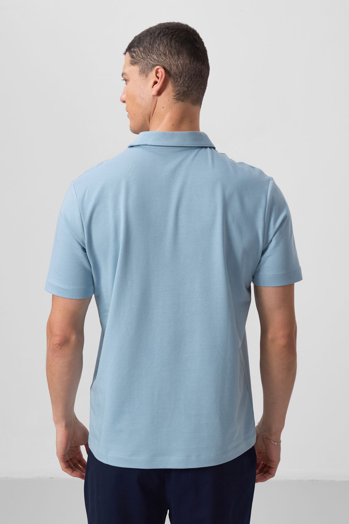 Buz Mavi Standart Kalıp Basic Polo Yaka Erkek T-Shirt - 87768