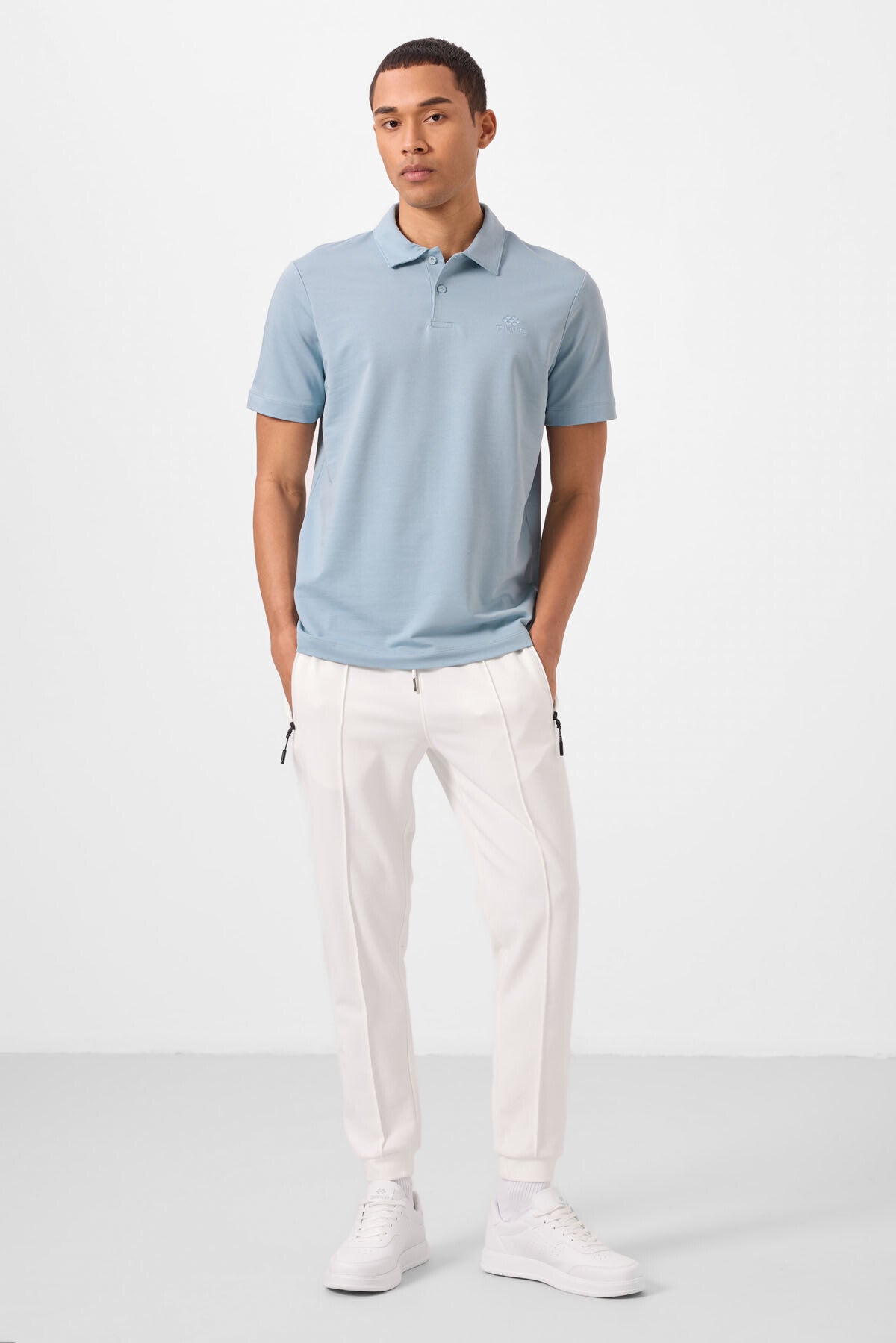 Buz Mavi Standart Kalıp Basic Polo Yaka Erkek T-Shirt - 87748