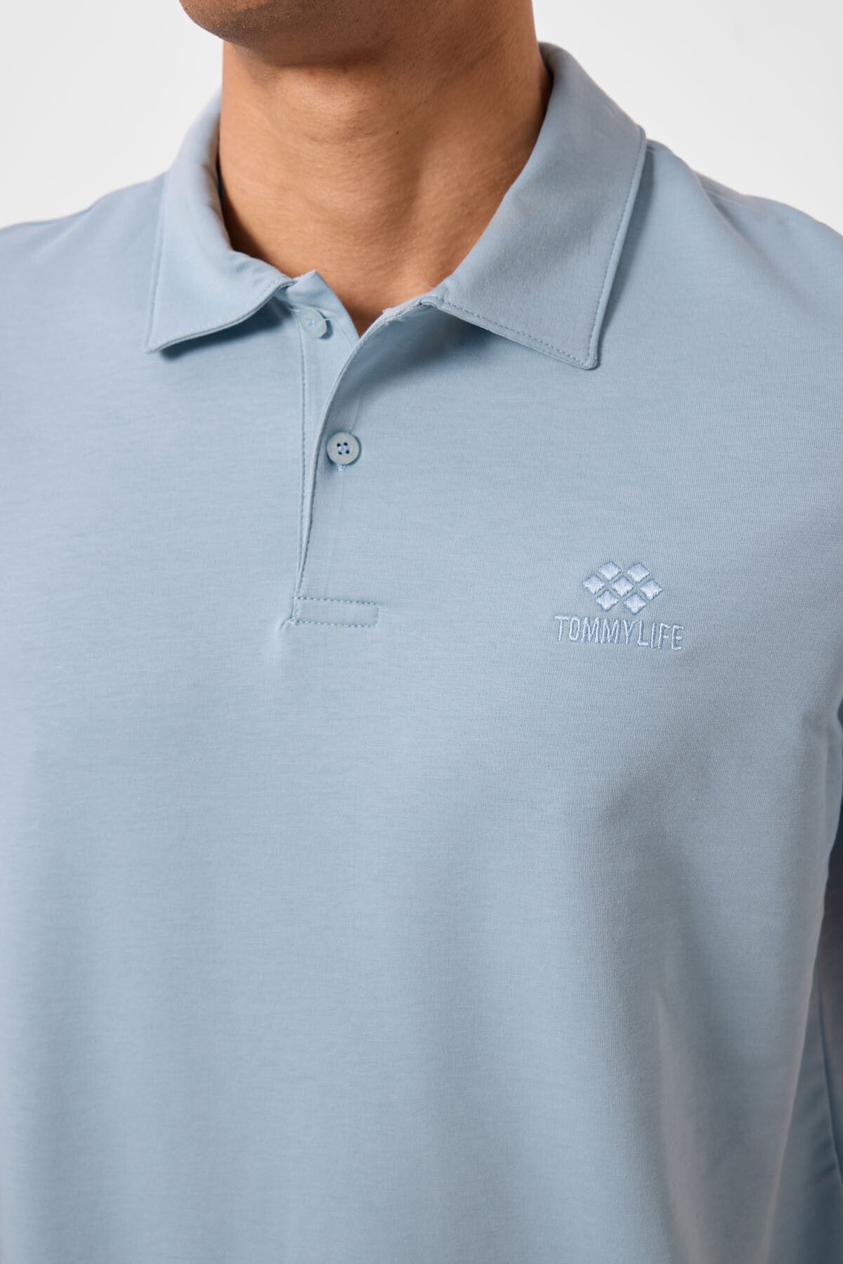 Buz Mavi Standart Kalıp Basic Polo Yaka Erkek T-Shirt - 87748