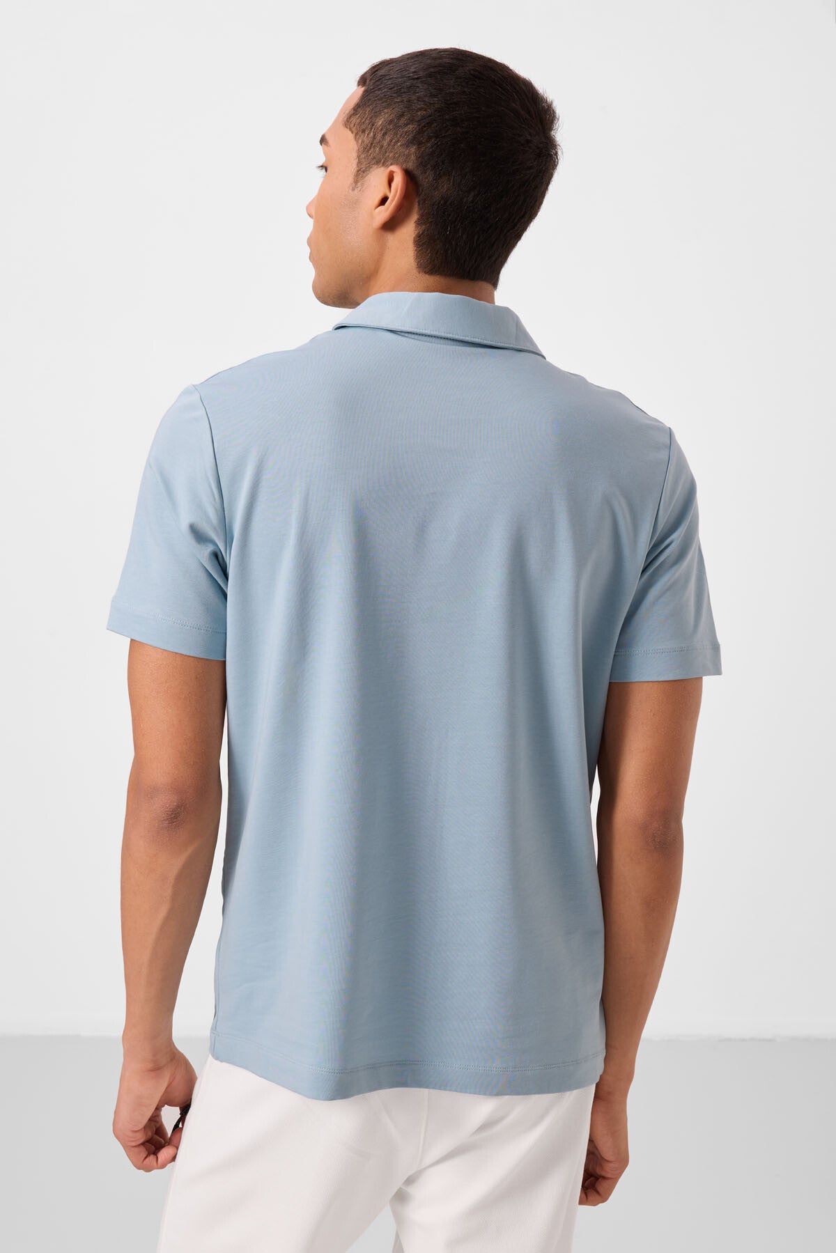 Buz Mavi Standart Kalıp Basic Polo Yaka Erkek T-Shirt - 87748