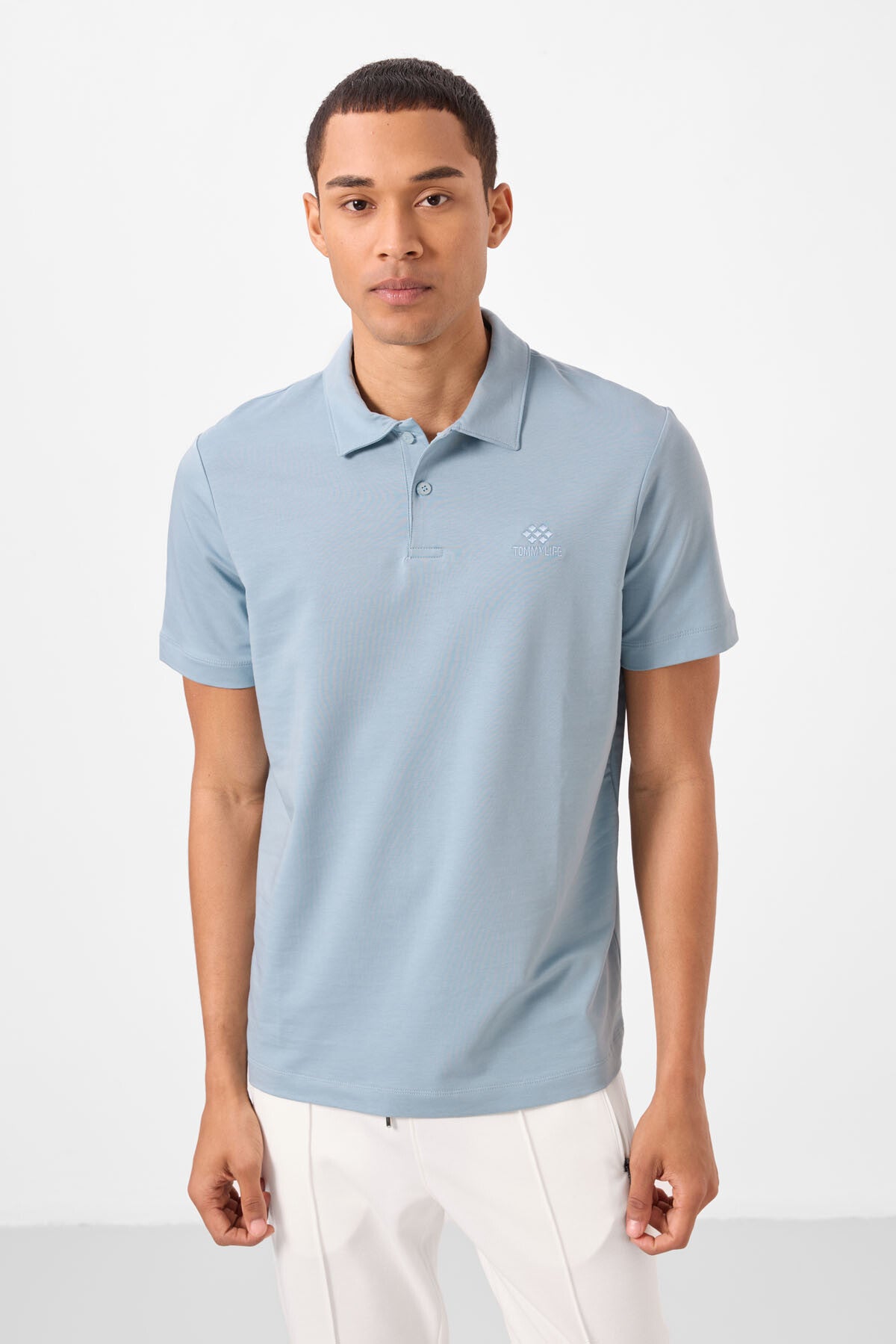 Buz Mavi Standart Kalıp Basic Polo Yaka Erkek T-Shirt - 87748