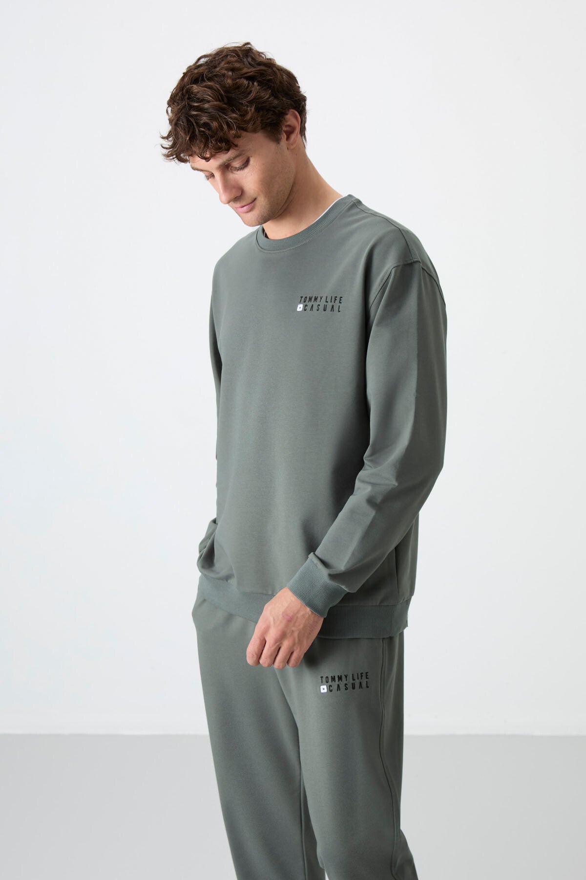 Çağla Casual O Yaka Lastik Paça Pamuklu Erkek Oversize Eşofman Takımı - 85120