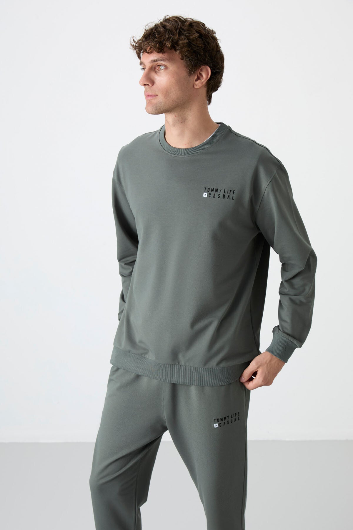 Çağla Casual O Yaka Lastik Paça Pamuklu Erkek Oversize Eşofman Takımı - 85120