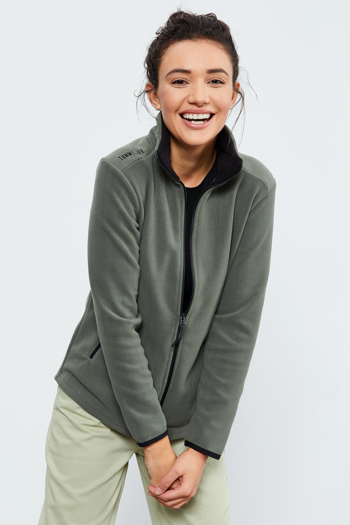 Çağla Dik Yaka Fermuarlı Rahat Form Kadın Polar Sweatshirt - 97173