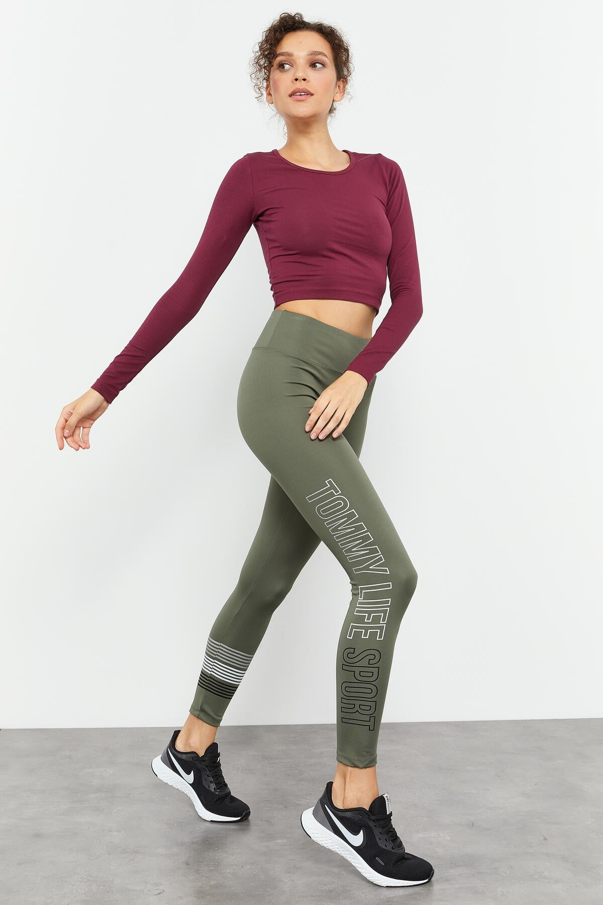 Çağla Yüksek Bel Yazı Baskılı Slim Fit Dar Paça Kadın Tayt - 94544