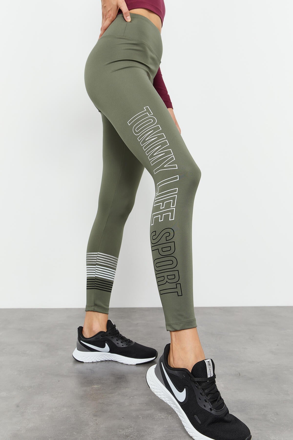 Çağla Yüksek Bel Yazı Baskılı Slim Fit Dar Paça Kadın Tayt - 94544