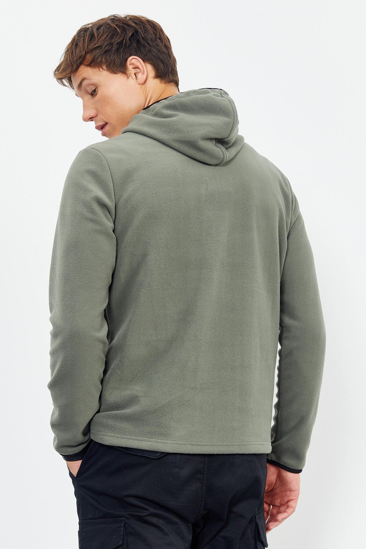 Çağla Nakışlı Yarım Fermuar Kapüşonlu Standart Kalıp Erkek Polar Sweatshirt - 87996