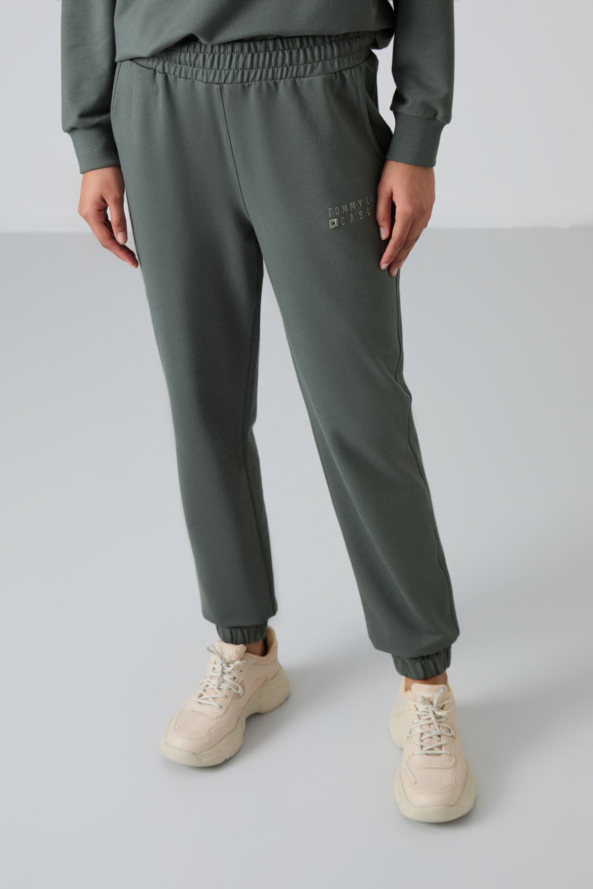 Çağla Basic Pamuklu O Yaka Oversize Lastik Paça Kadın Eşofman Takım - 95287