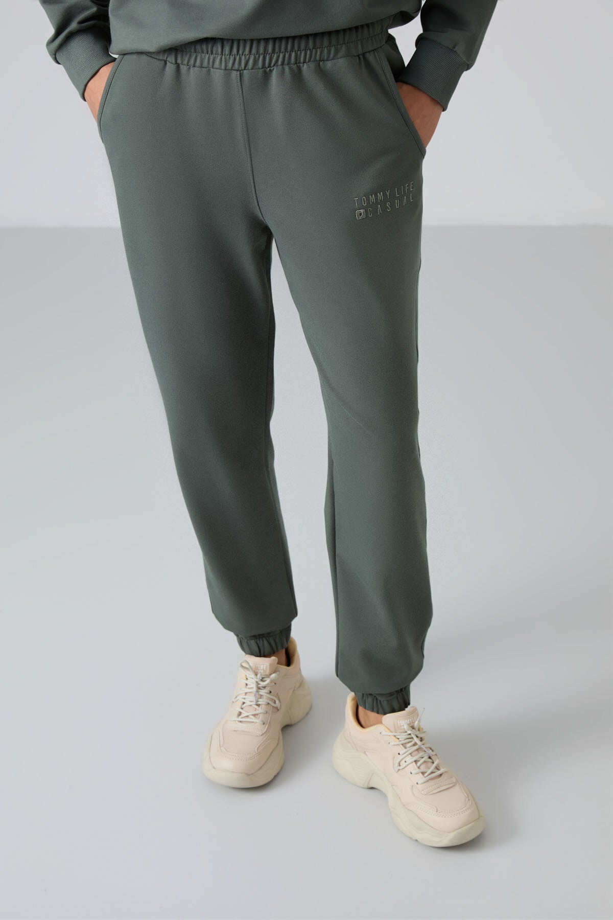 Çağla Basic Pamuklu O Yaka Oversize Lastik Paça Kadın Eşofman Takım - 95287